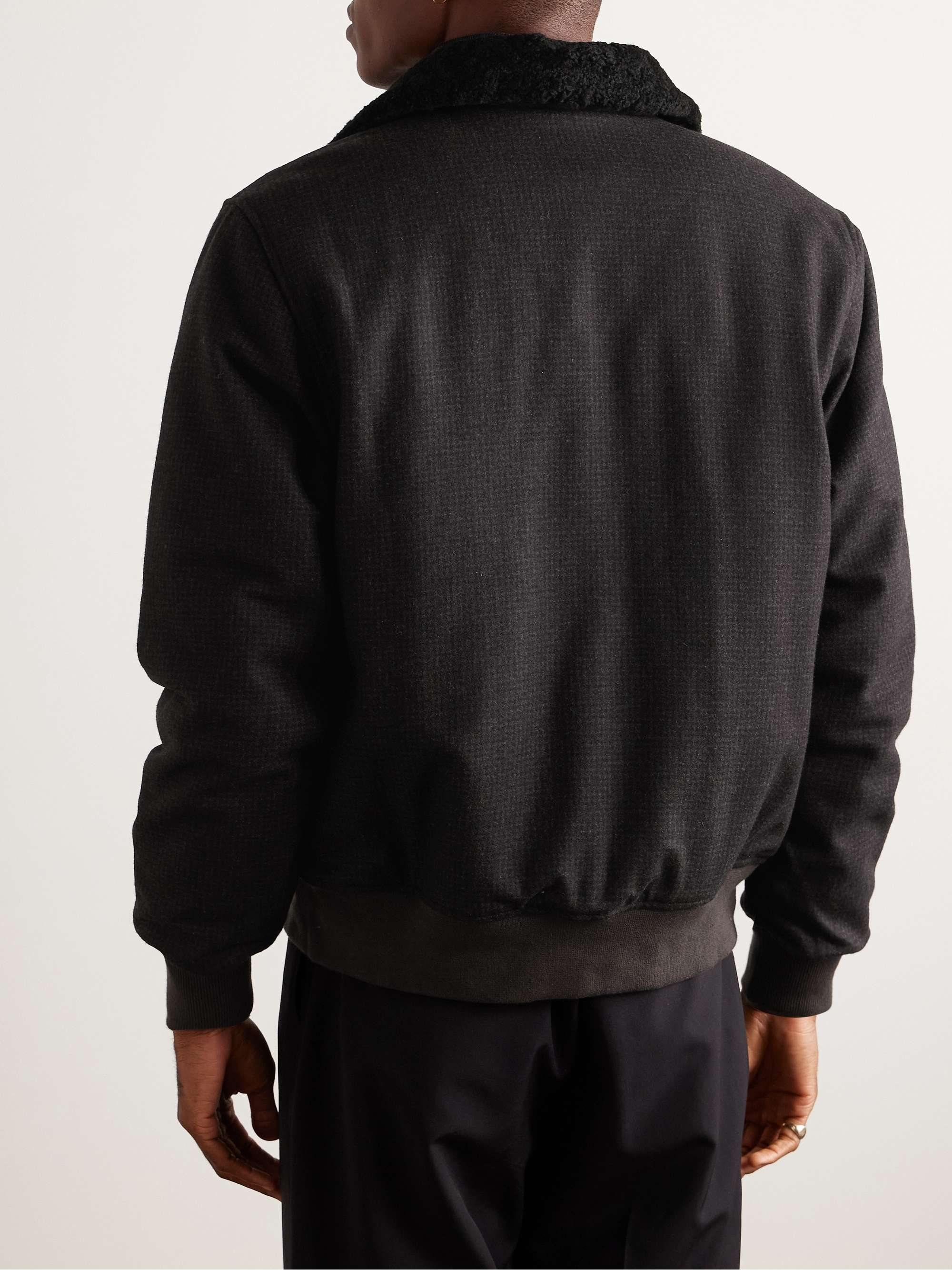 Shearling-Trimmed Puppytooth Virgin Wool-Flannel Blouson Jacket view