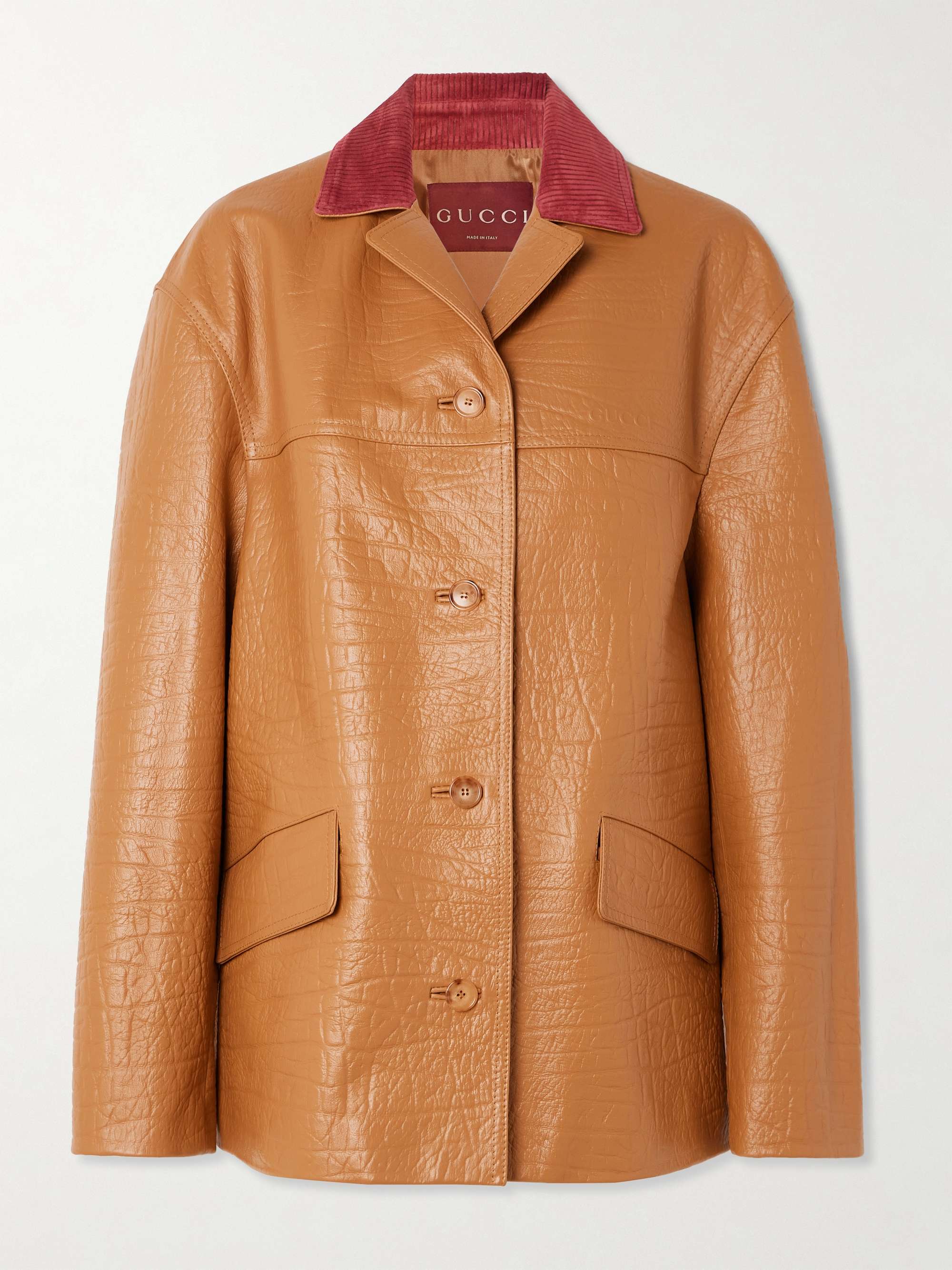Oversized suede-trimmed textured-leather jacket view