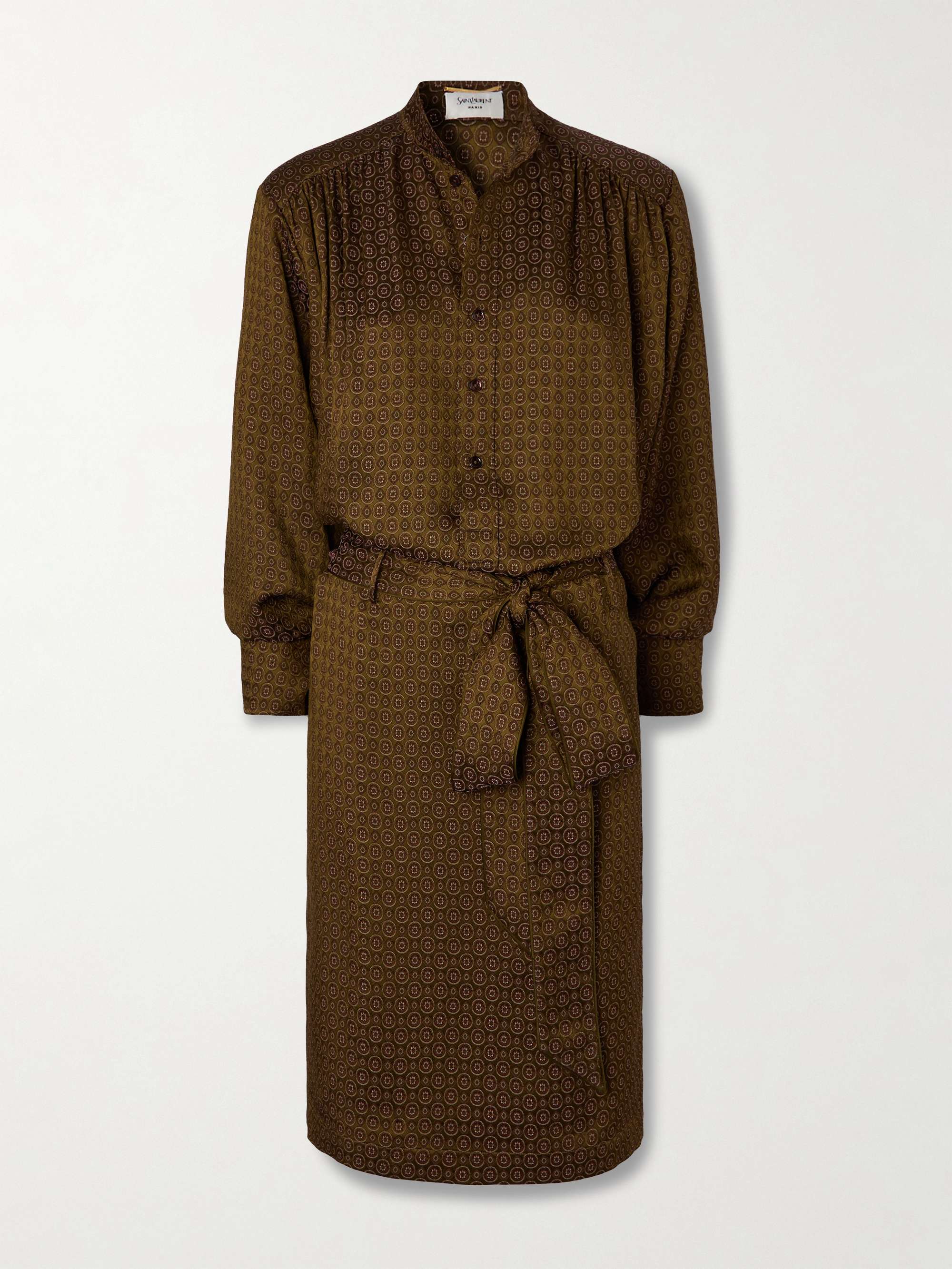 Belted printed silk shirt dress view