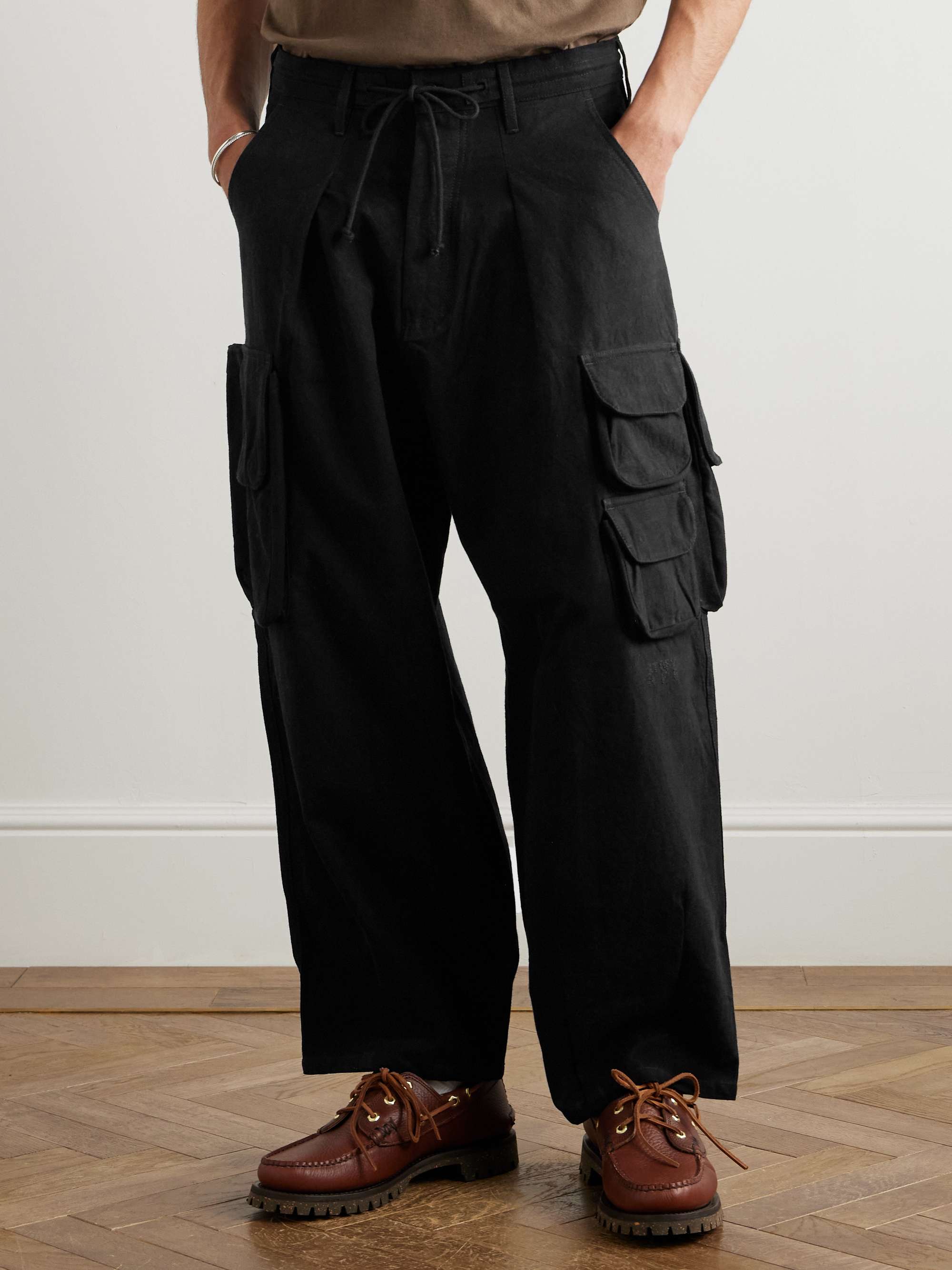 Forager Straight-Leg Pleated Organic Cotton Drawstring Cargo Trousers view