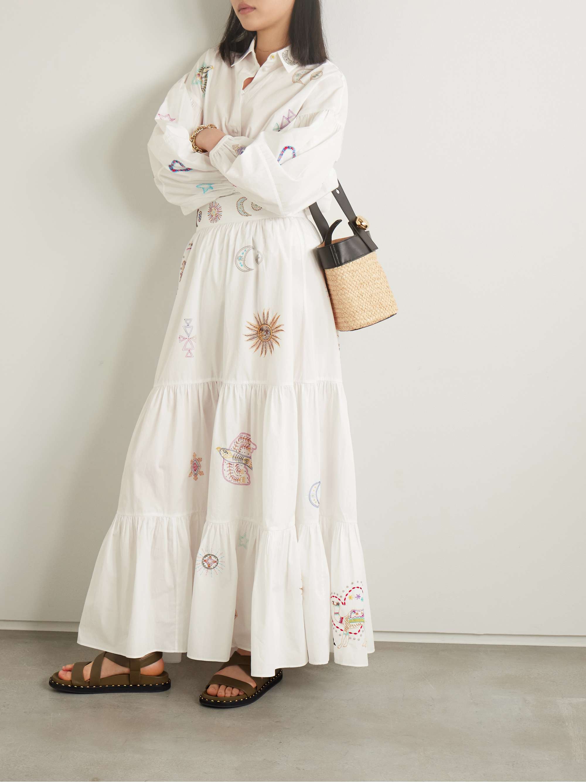 Living In Color embellished embroidered tiered cotton maxi skirt view