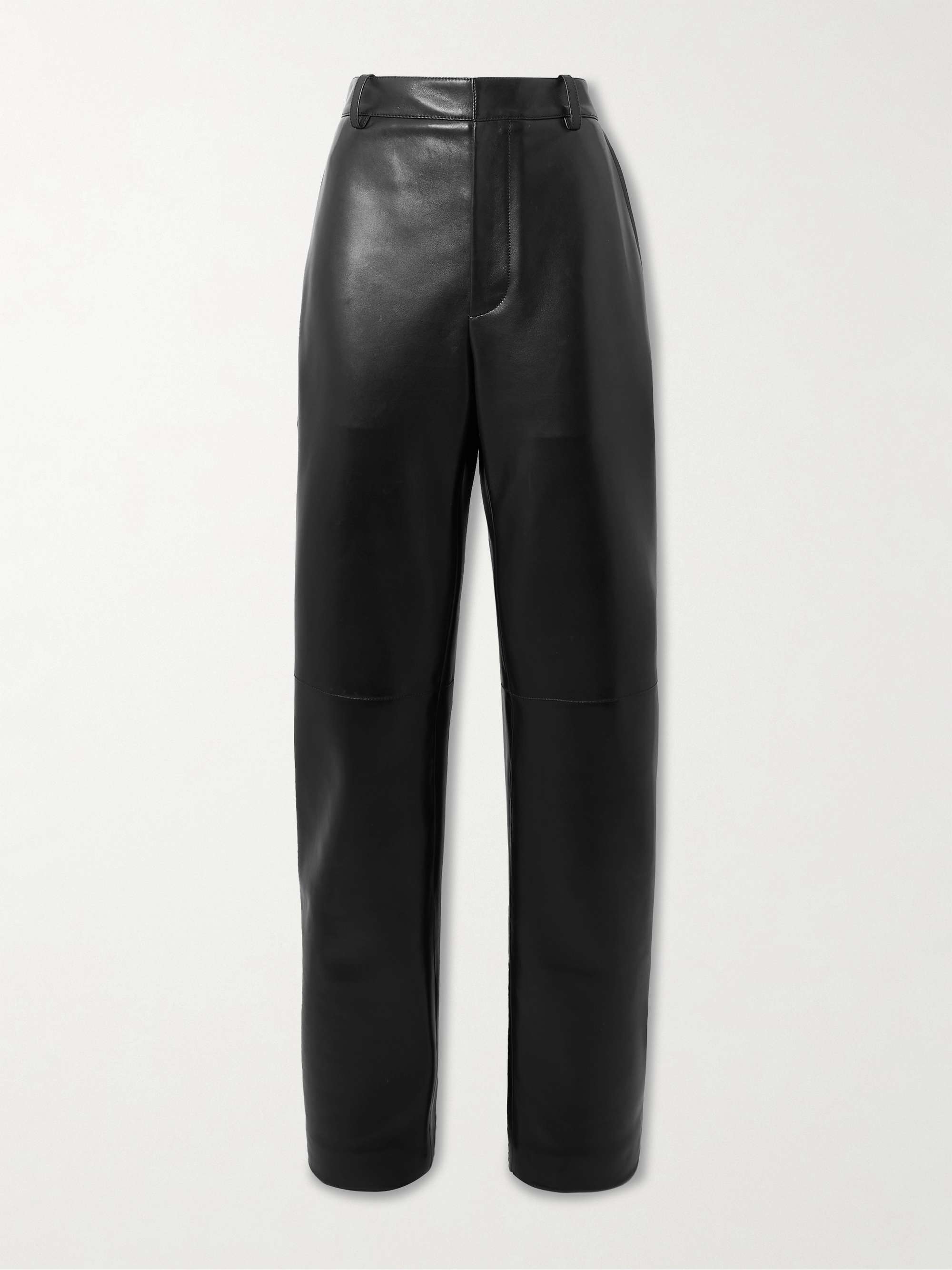 Paneled leather straight-leg pants view