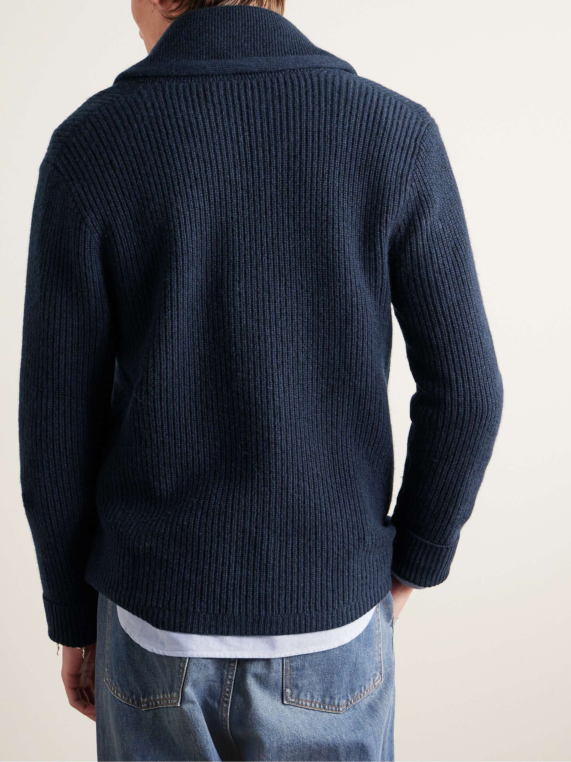 Shawl-Collar Ribbed Cashmere Cardigan view