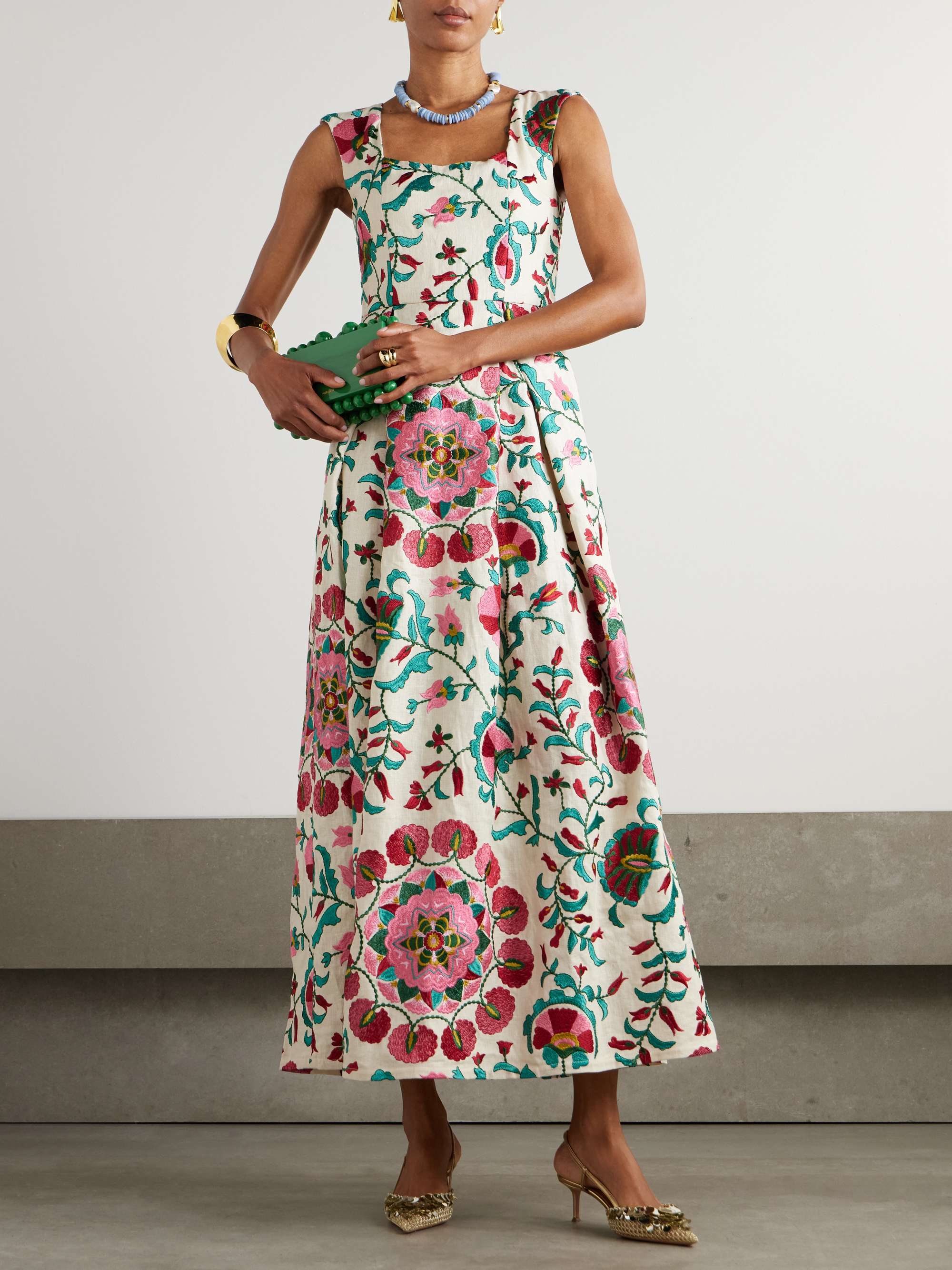 Guenda embroidered linen-blend maxi dress view