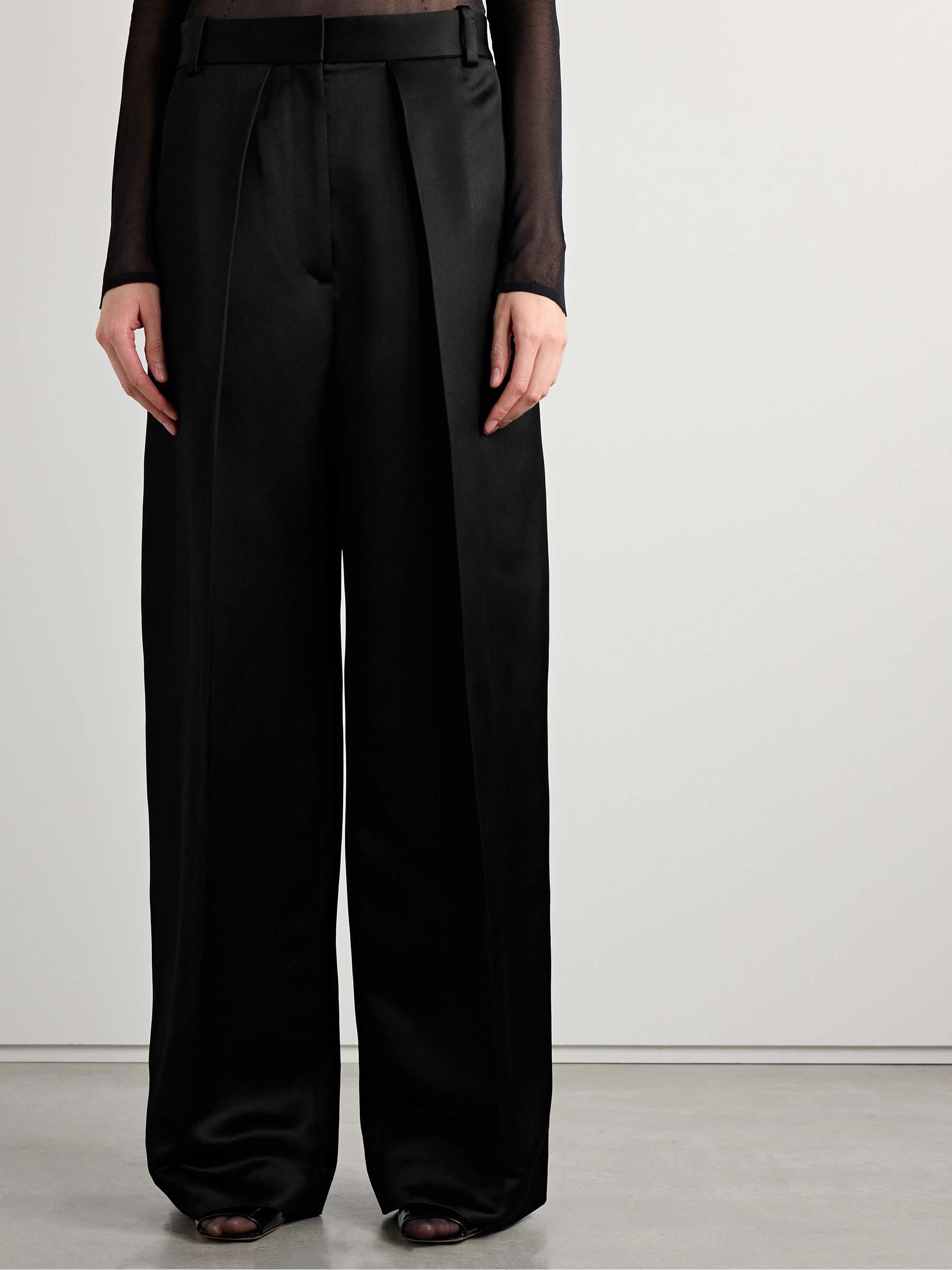 Marinta satin-trimmed pleated crepe wide-leg pants view