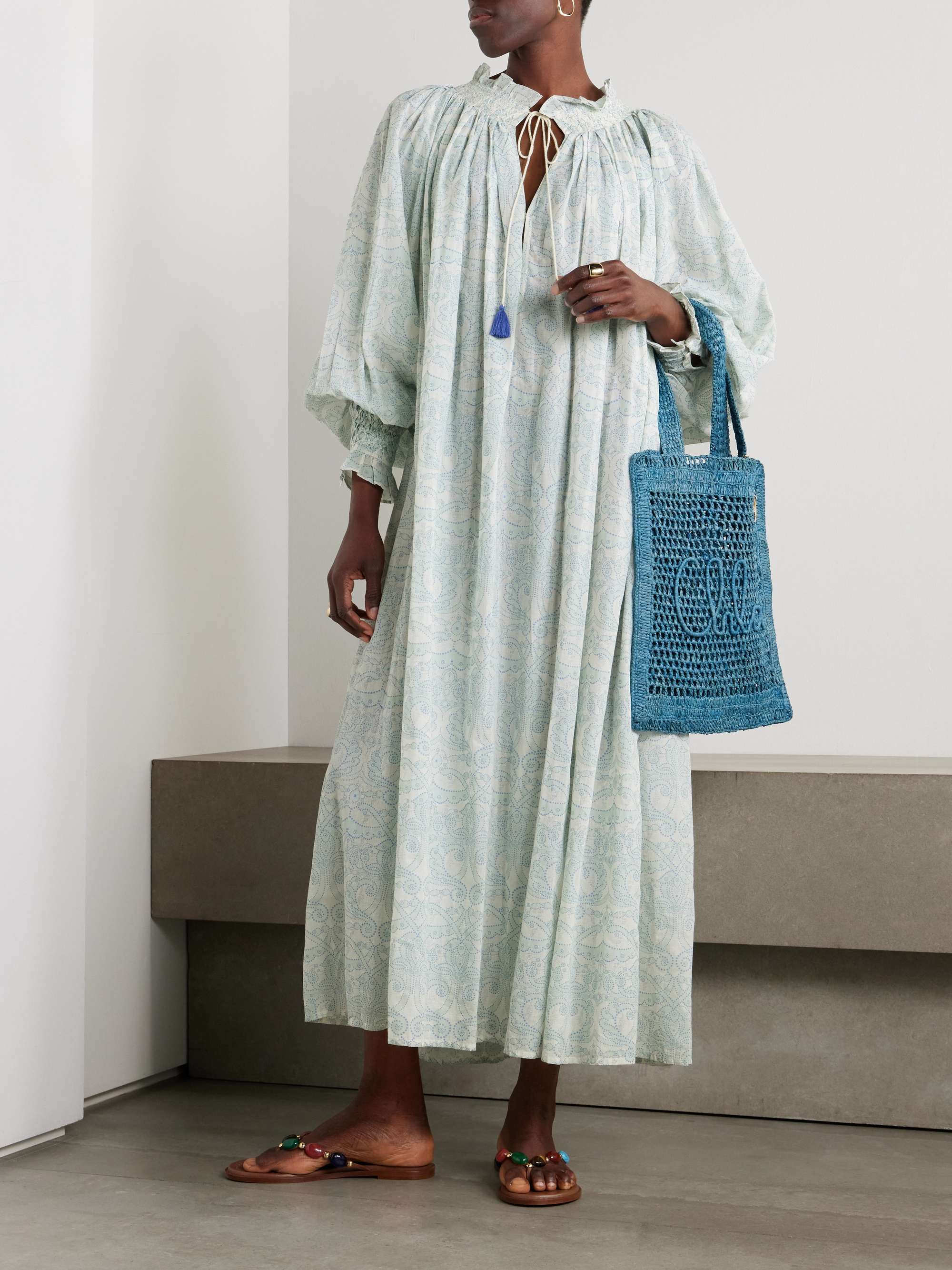 Vladia tasseled printed cotton-voile midi dress view