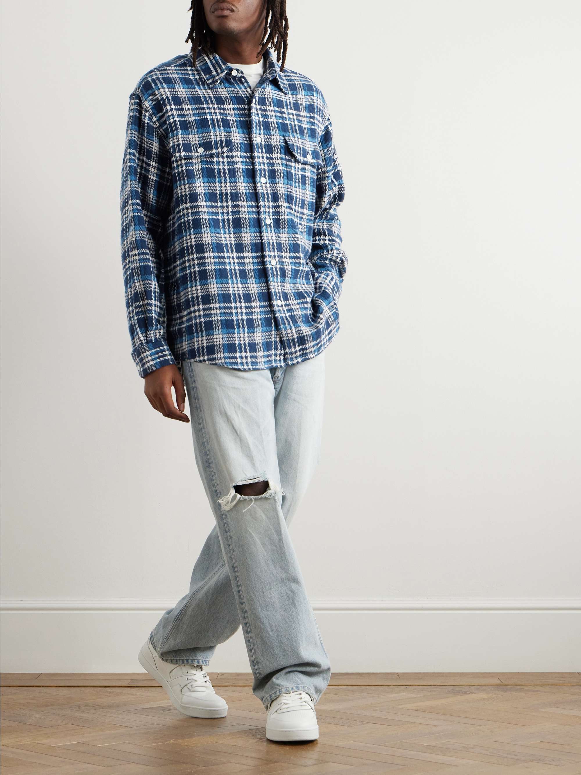 Logo-Embroidered Checked Cotton-Flannel Shirt view