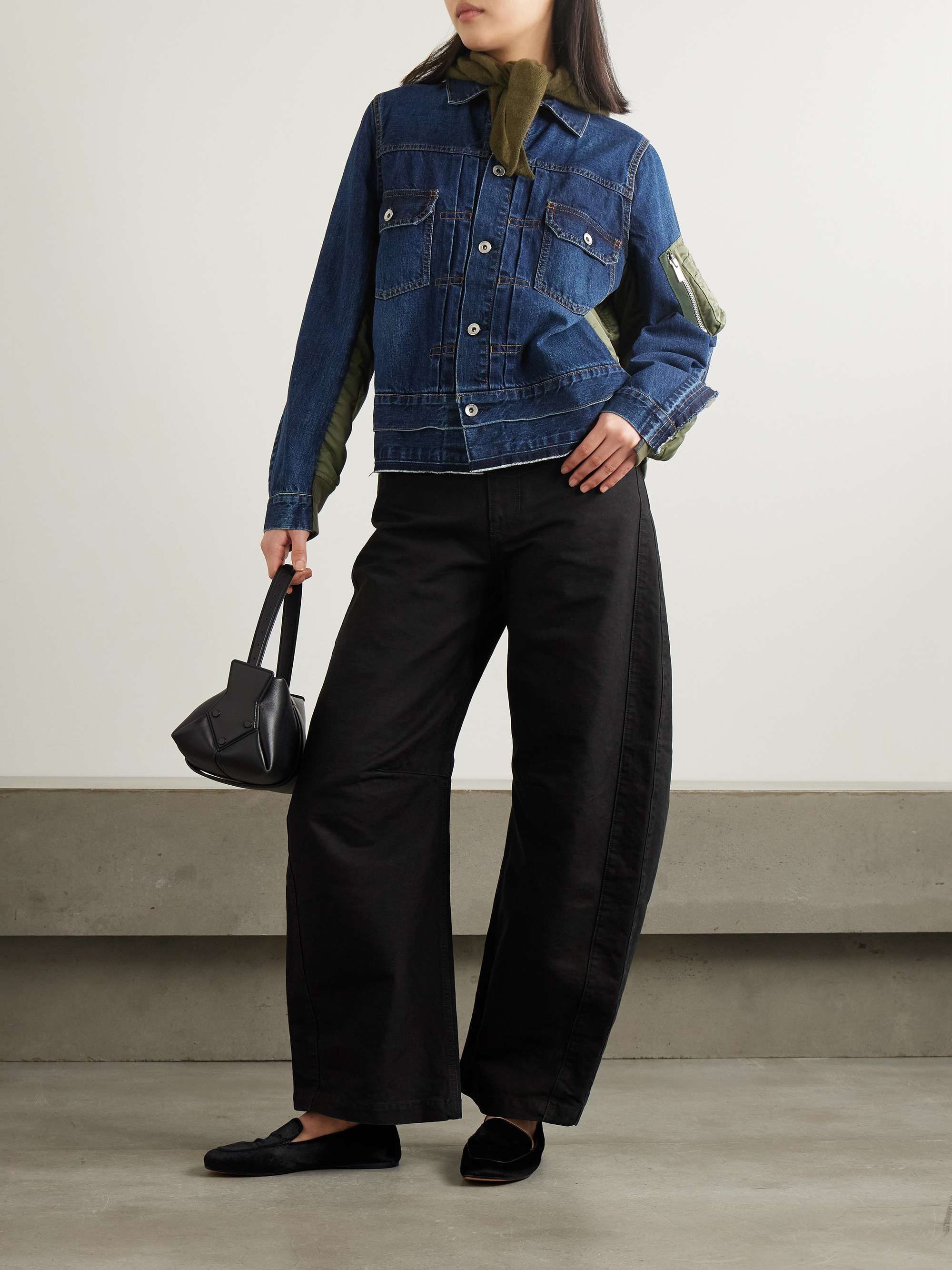 Paneled distressed denim and shell jacket view