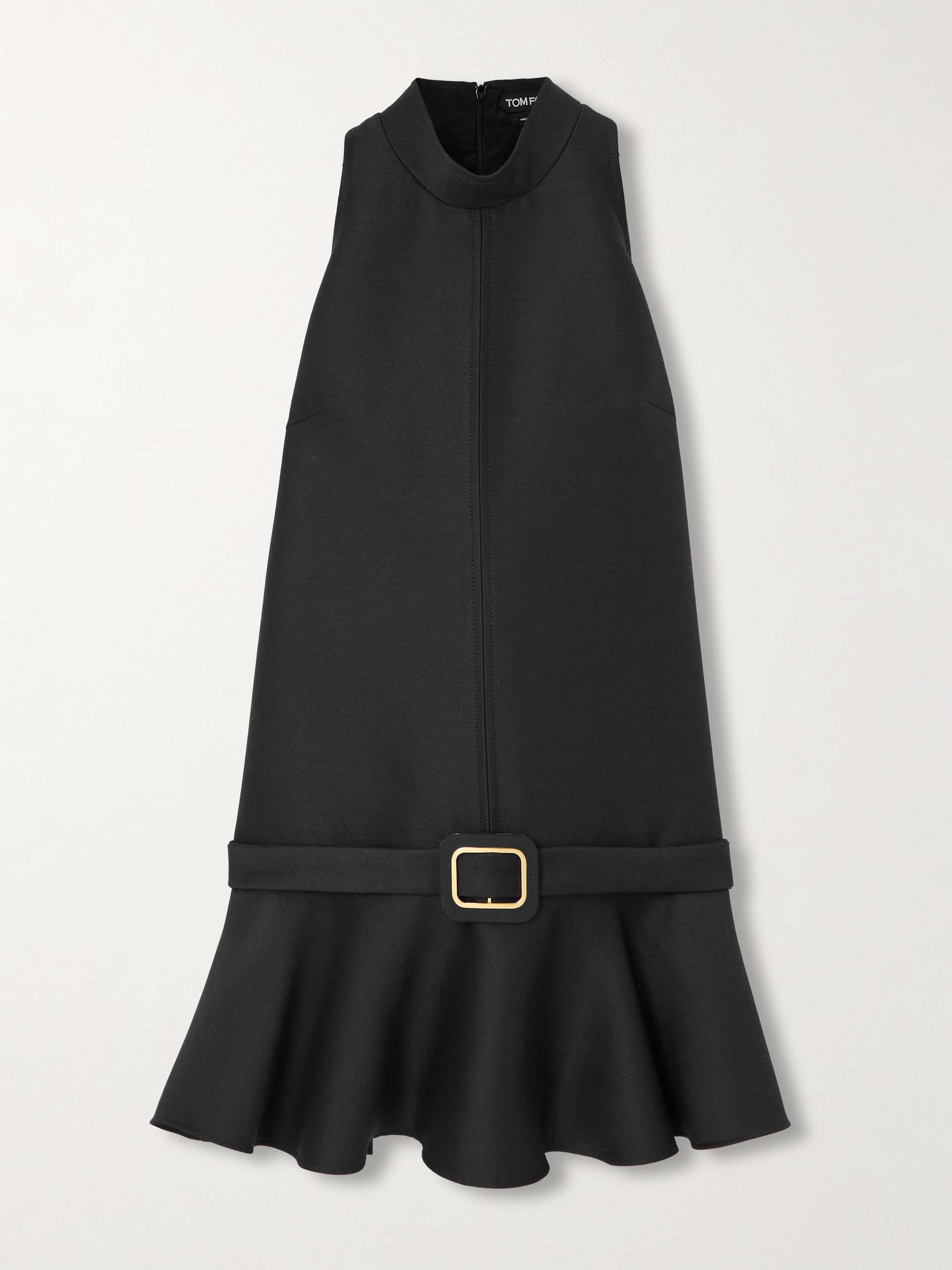 Belted wool and silk-blend mini dress view