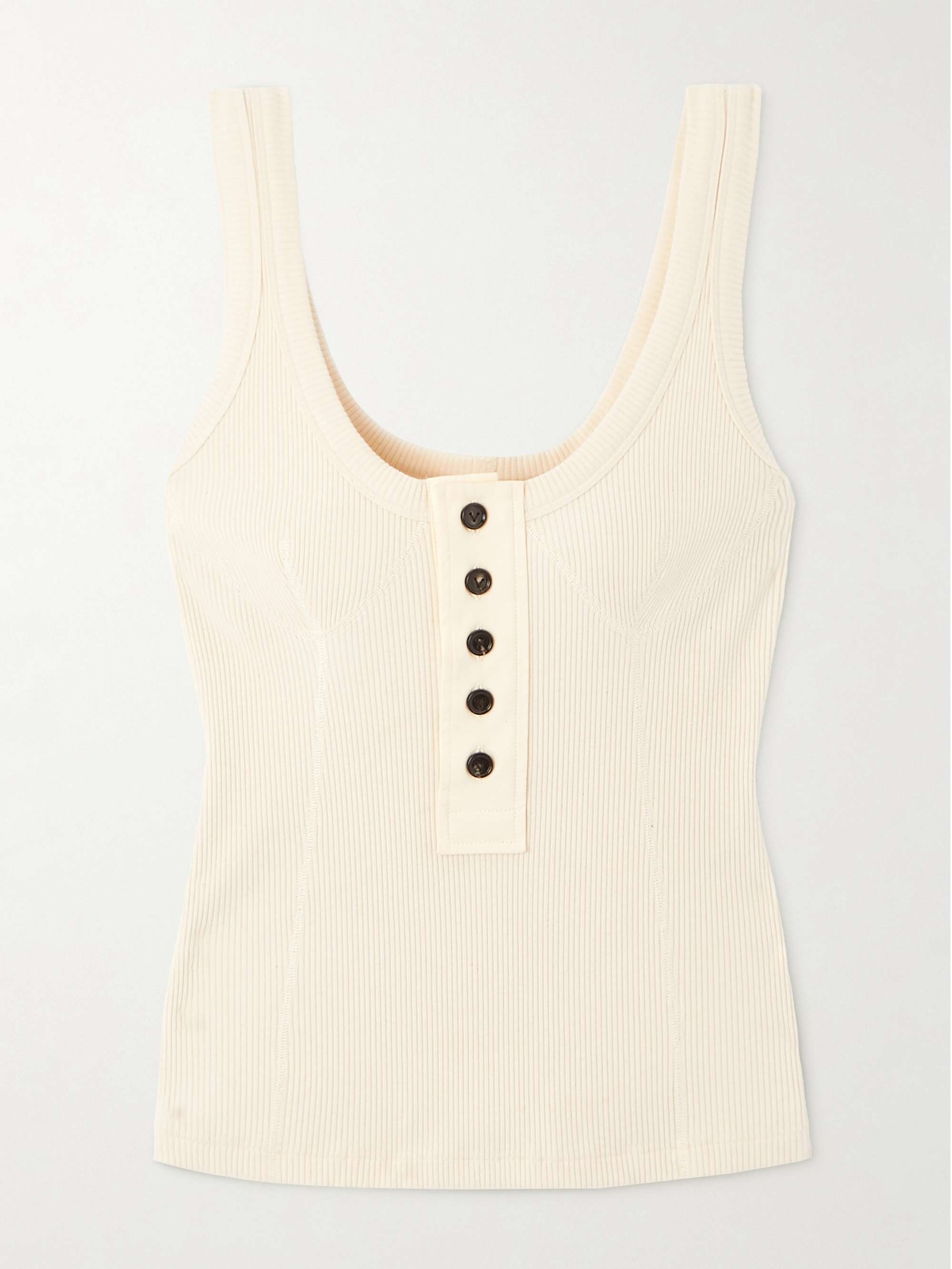 Button-embellished ribbed stretch-cotton tank top view
