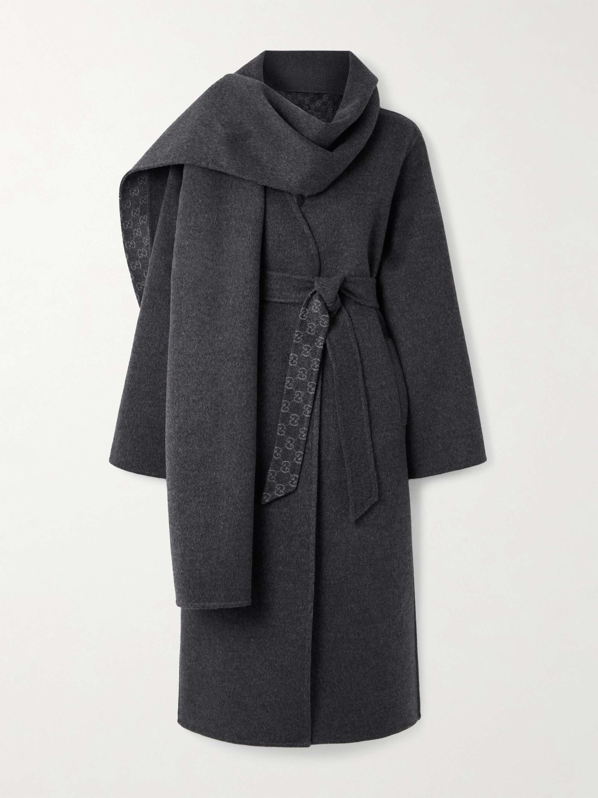 Belted wool and silk-blend coat view