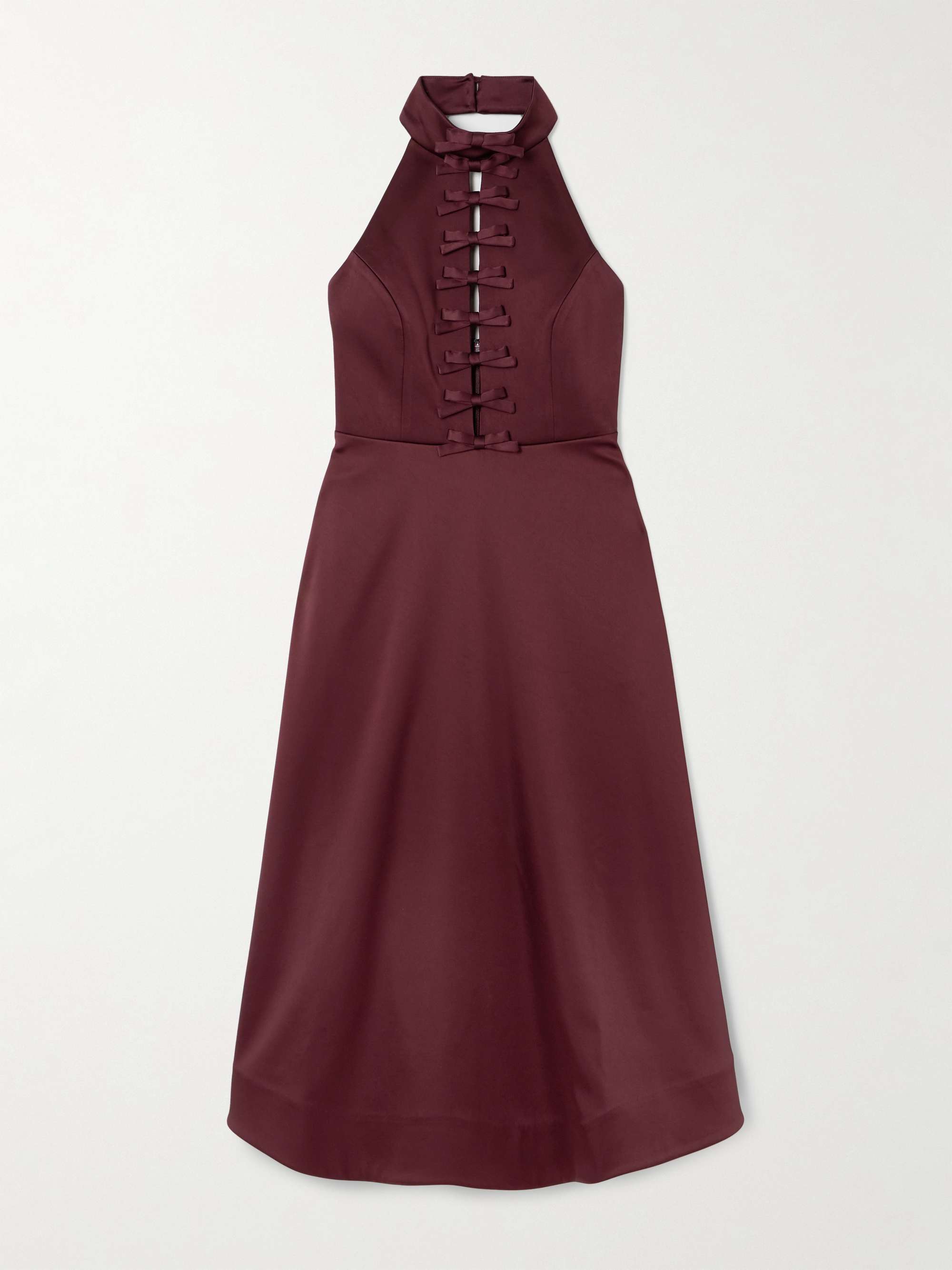 Cutout bow-detailed duchesse-satin halterneck midi dress view