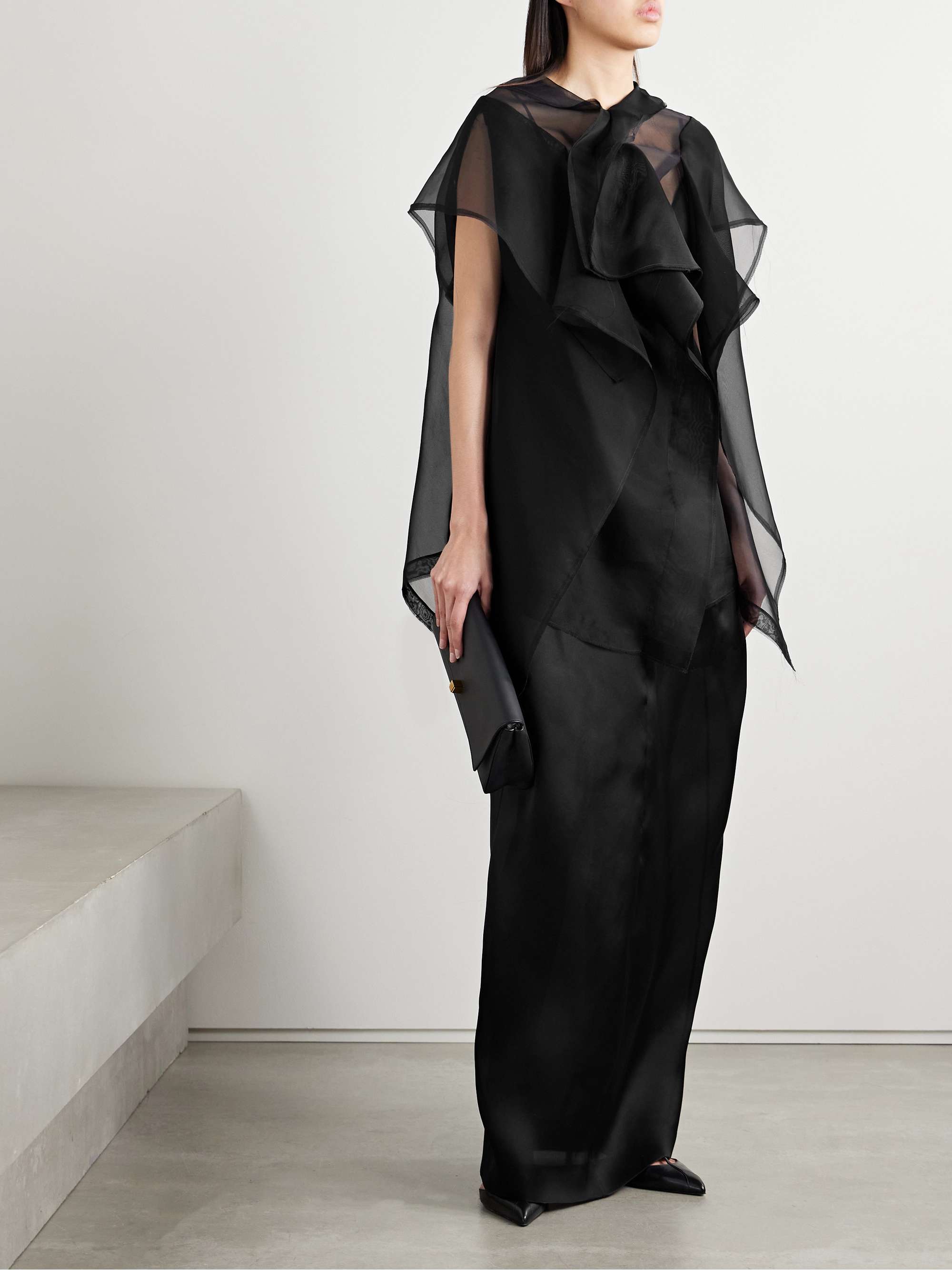 Santana layered draped silk-organza top view