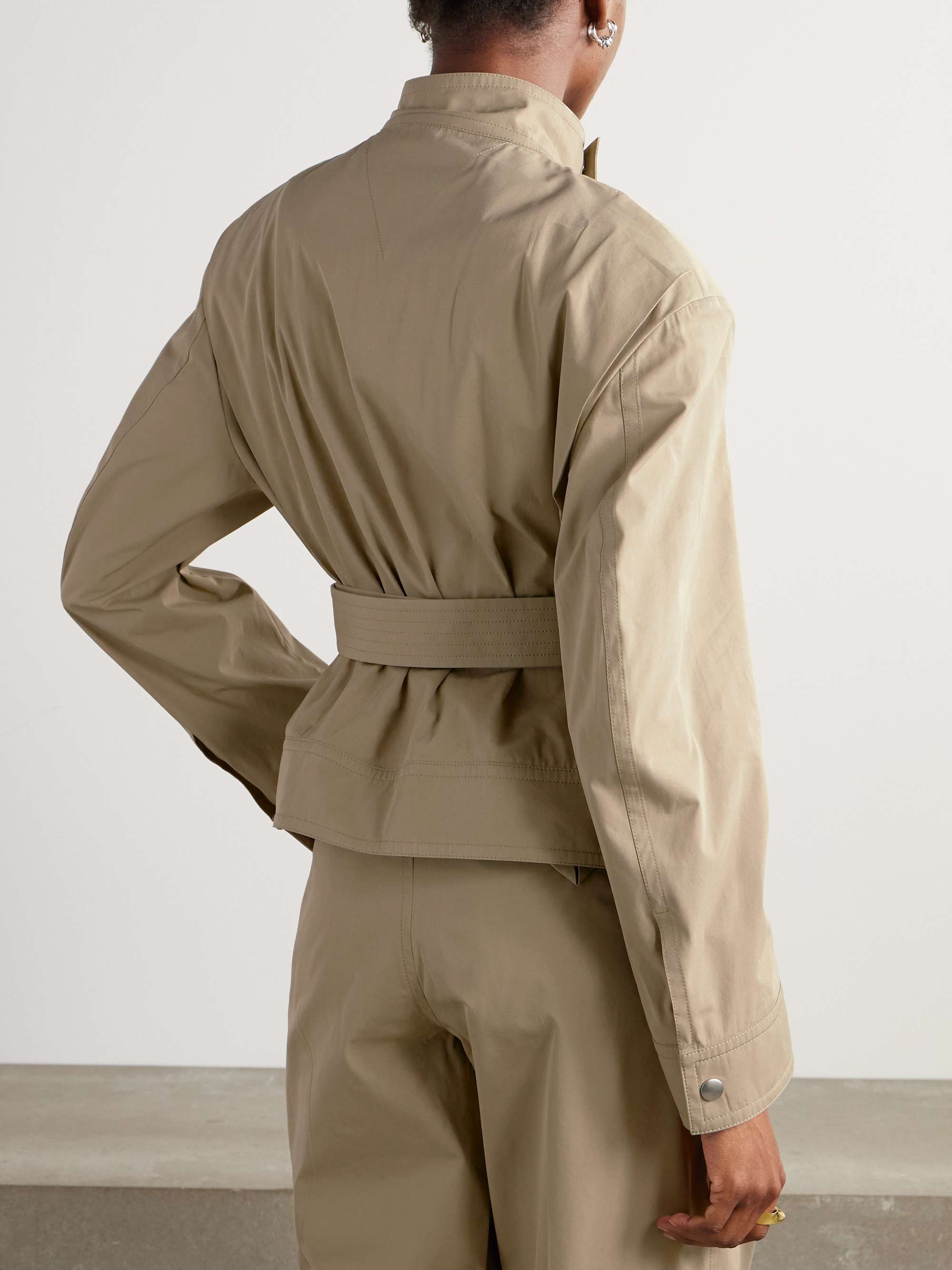 Belted asymmetric cotton-blend jacket view