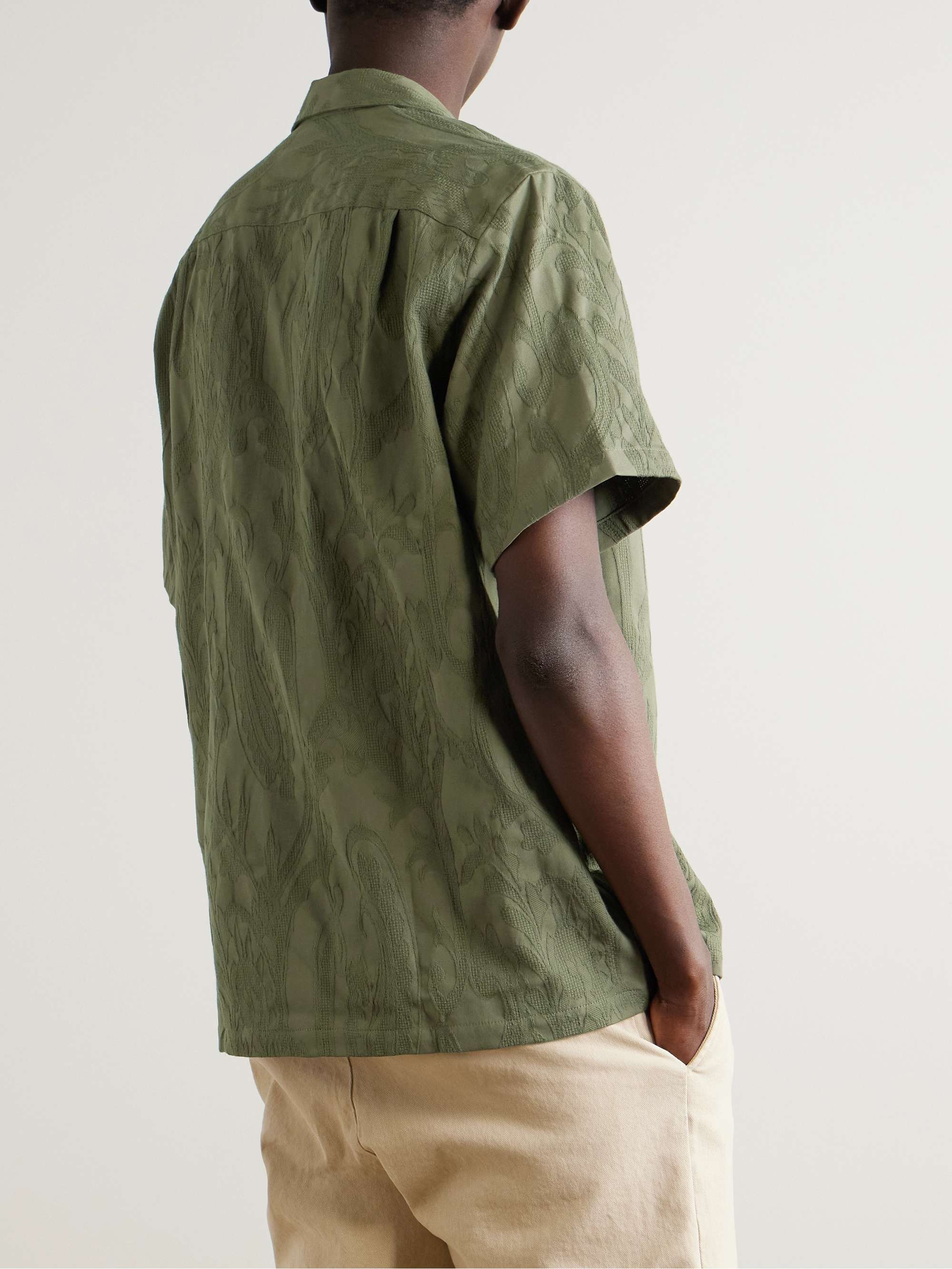 Convertible-Collar Paisley-Jacquard Cotton Shirt view