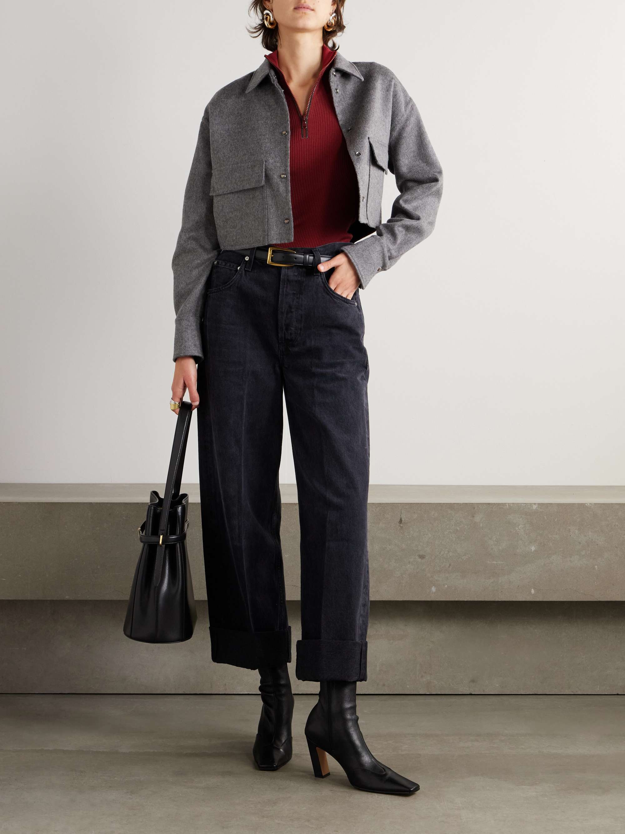 Bead-embellished ribbed wool turtleneck top view
