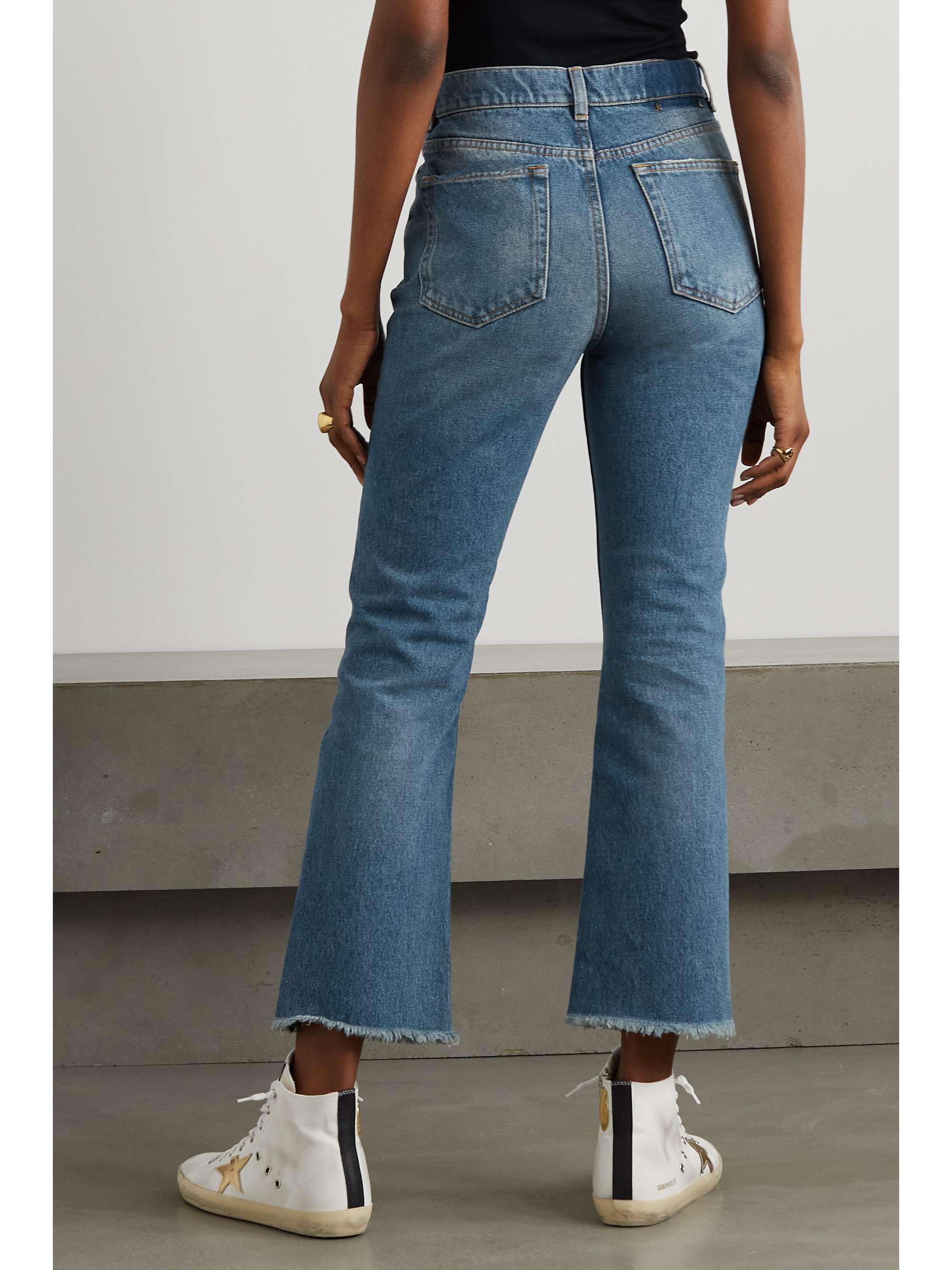 Golden high-rise cropped flared jeans view