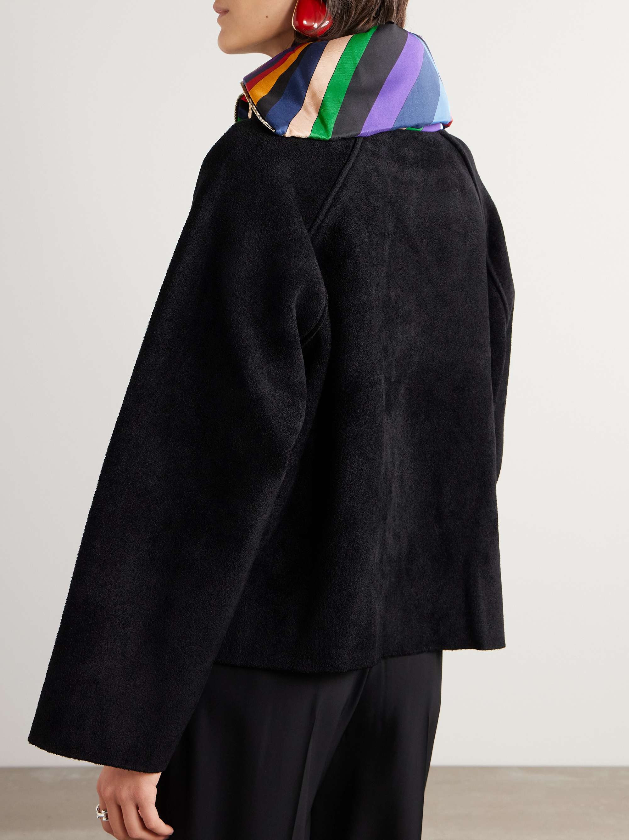 Silk-satin trimmed wool-blend fleece half-zip sweater view