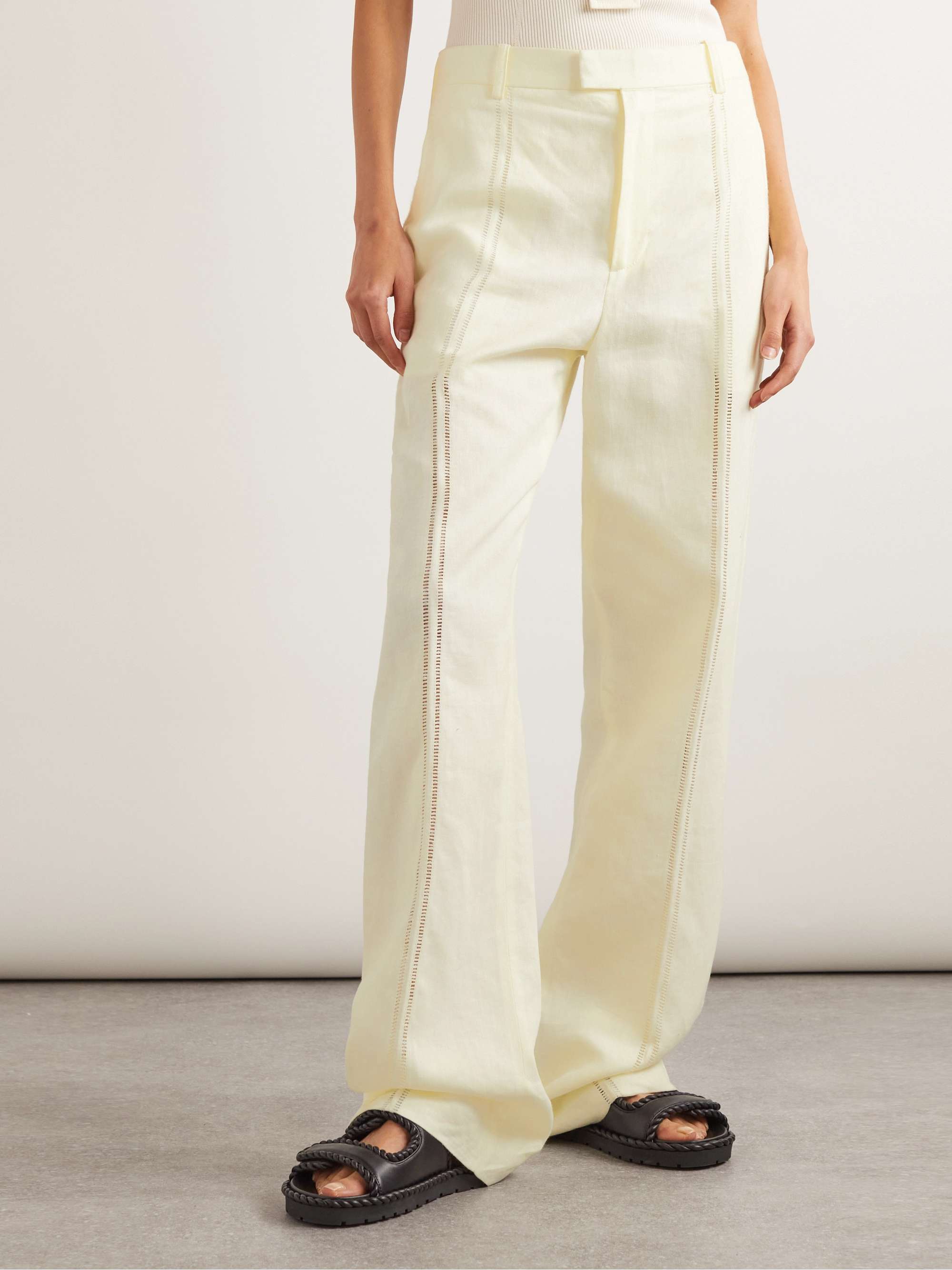 Embroidered linen straight-leg pants view