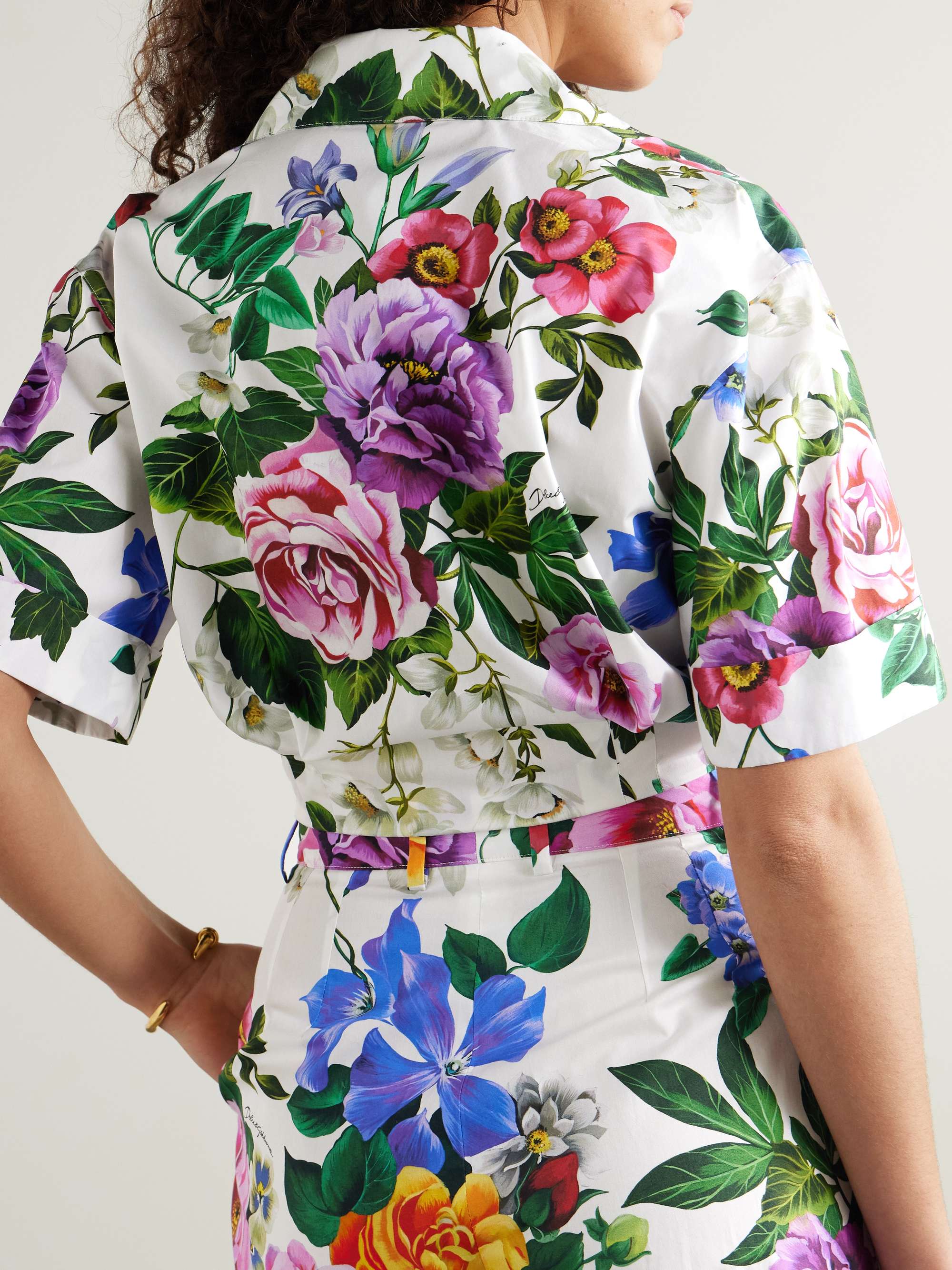 Knotted cropped floral-print cotton-poplin shirt view