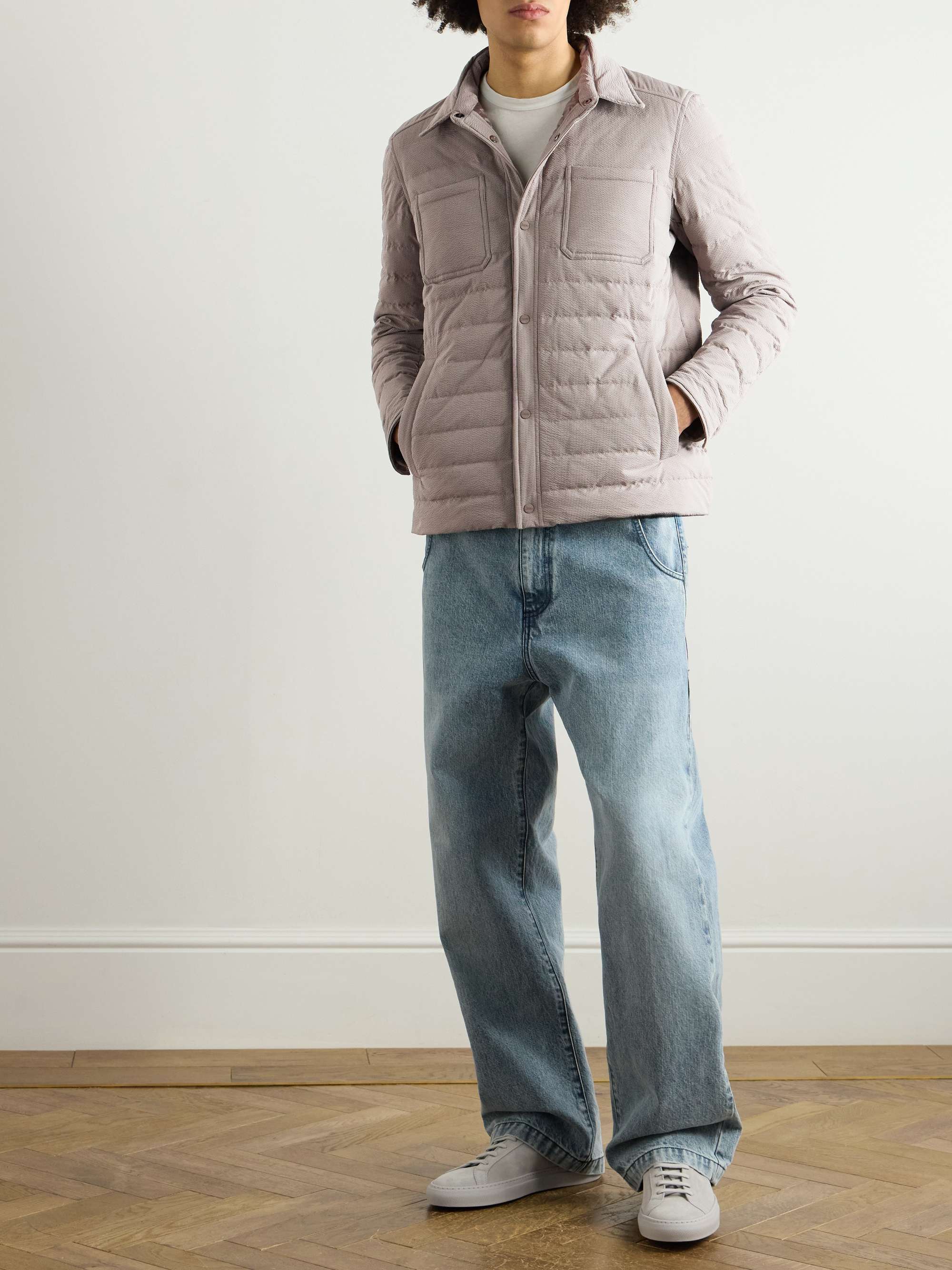 Quilted Striped Seersucker Down Jacket view