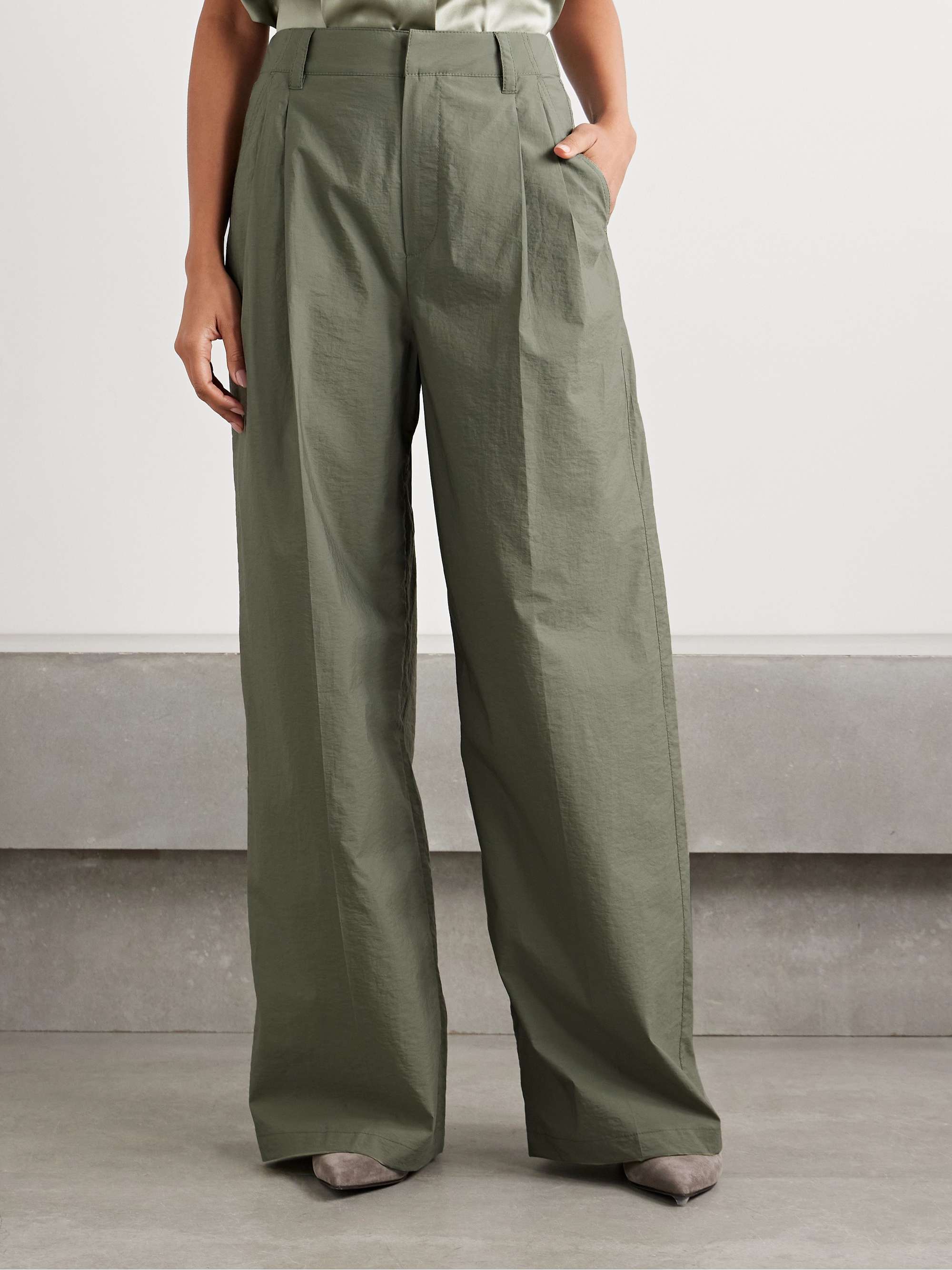 Pleated cotton-blend shell wide-leg pants view