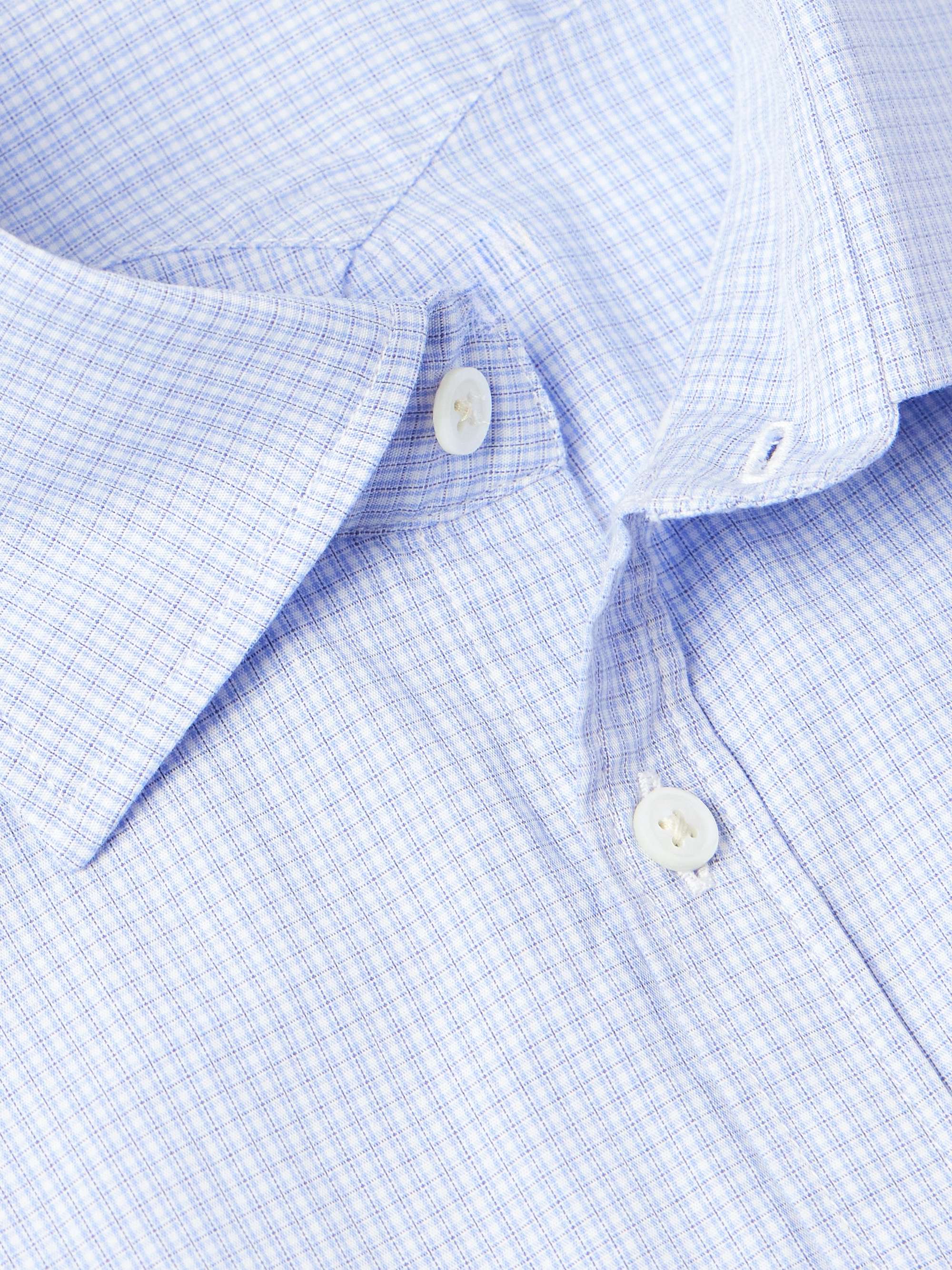 Genova Cutaway-Collar Checked Cotton-Poplin Shirt view