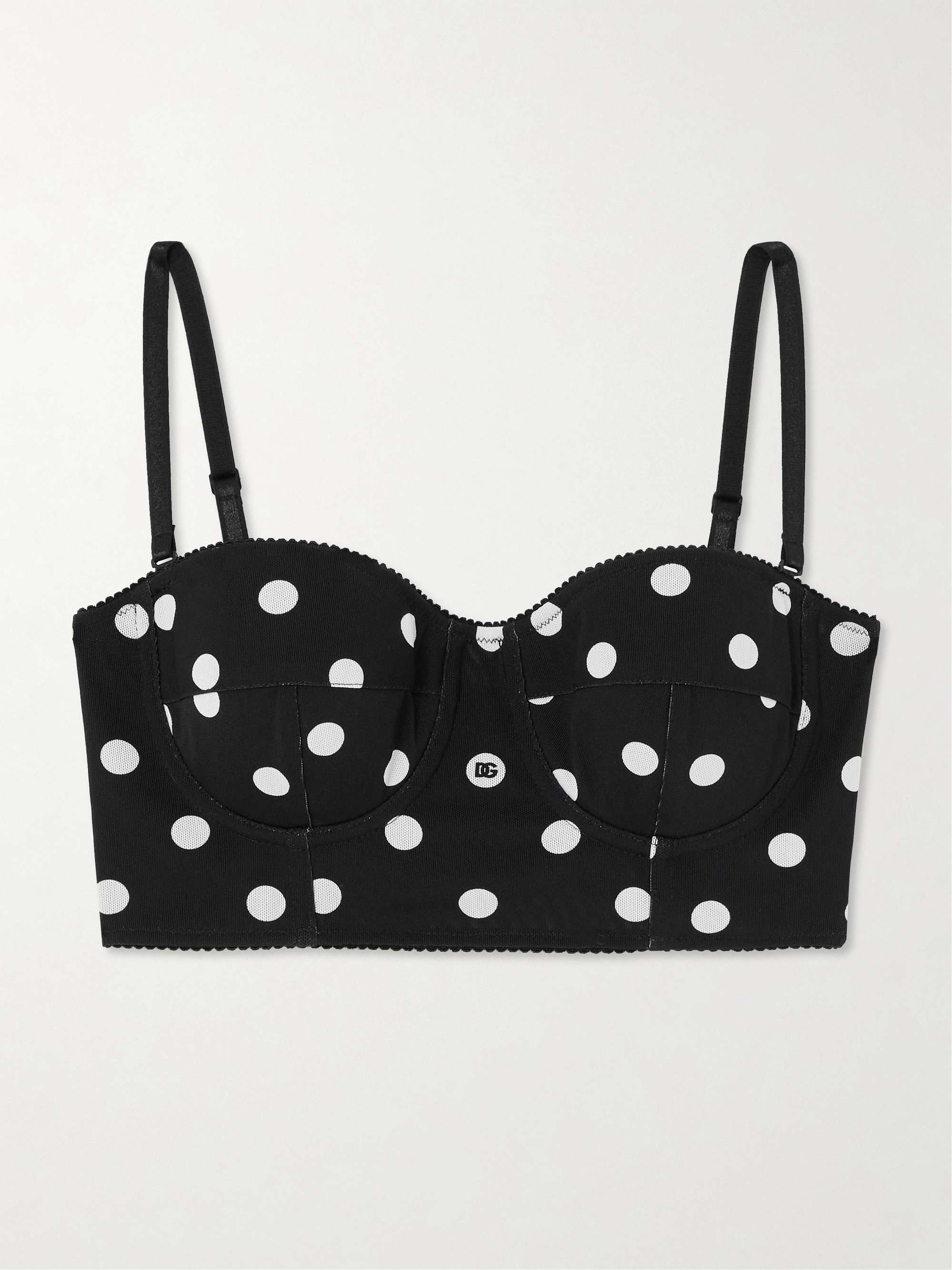 Printed polka-dot mesh bustier top view