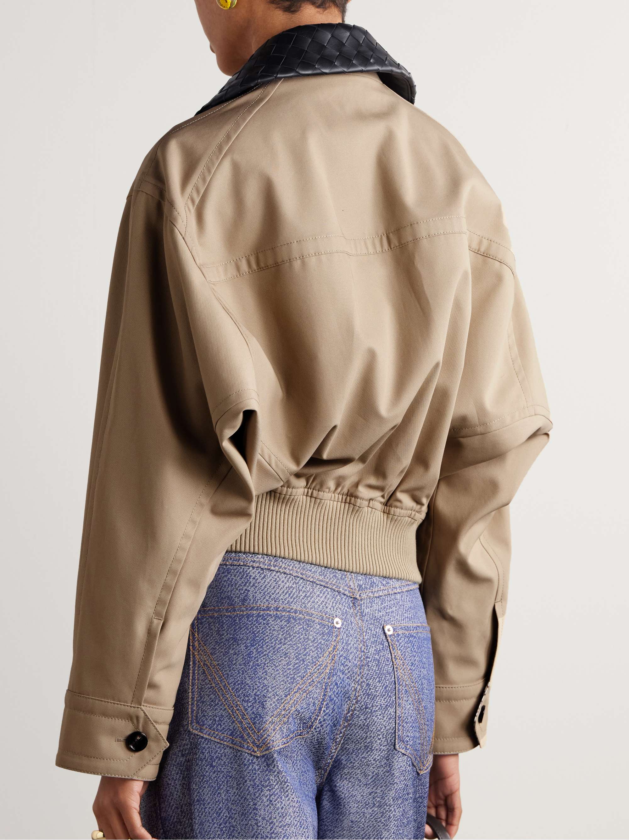Intrecciato leather-trimmed cotton-twill jacket view