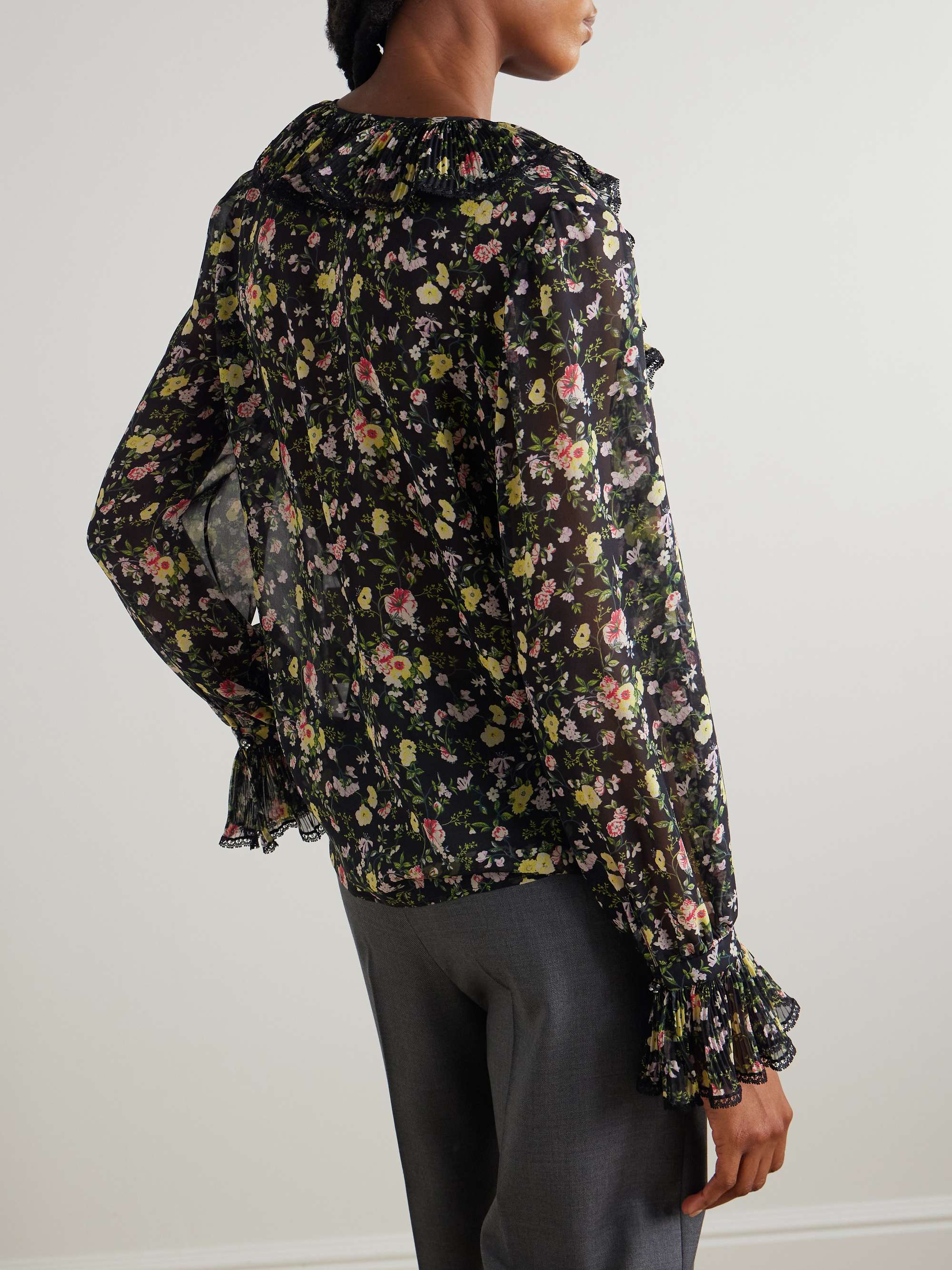 Ruffled printed silk-chiffon blouse view