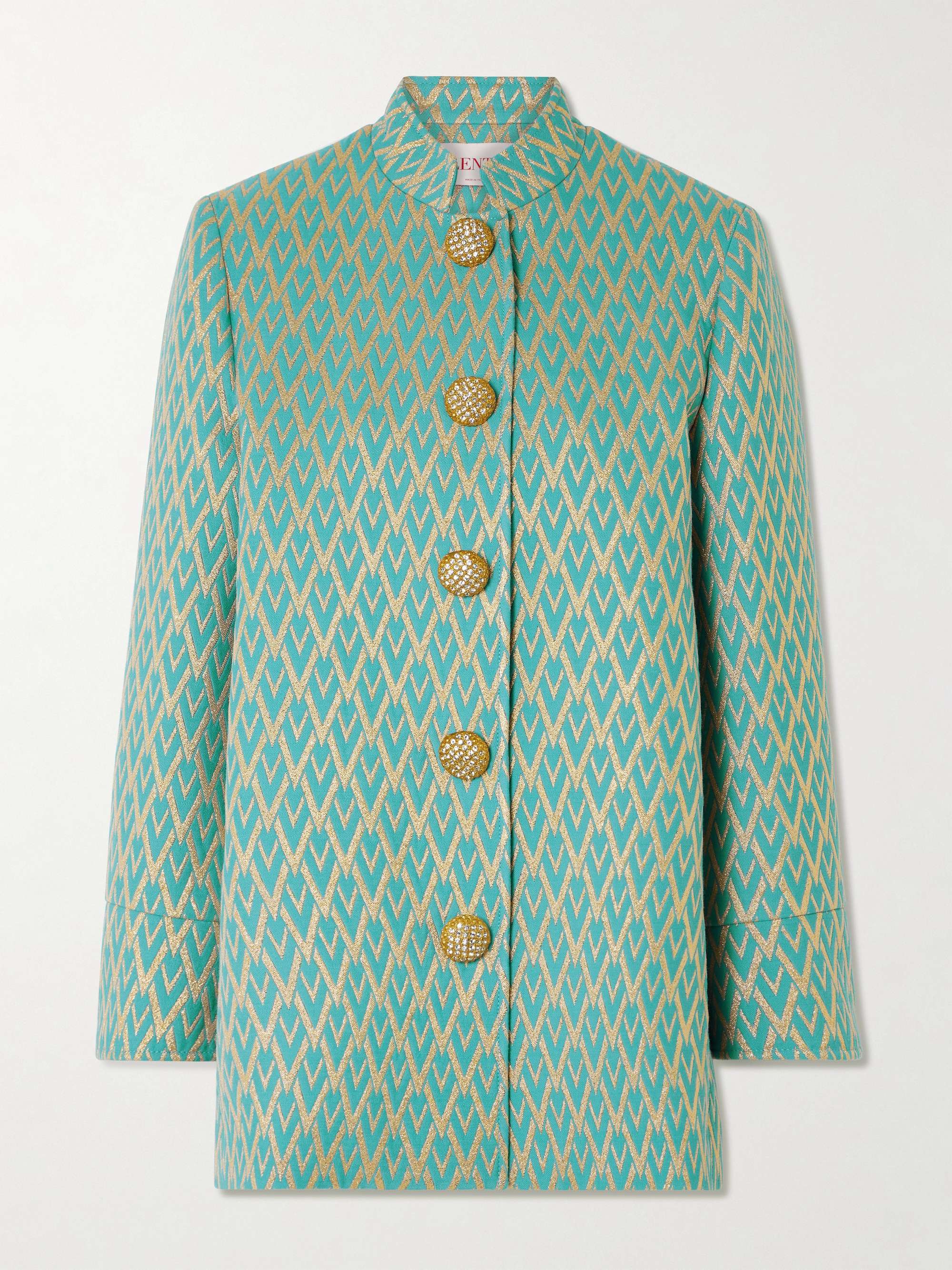 Crystal-embellished metallic wool-blend jacquard jacket view