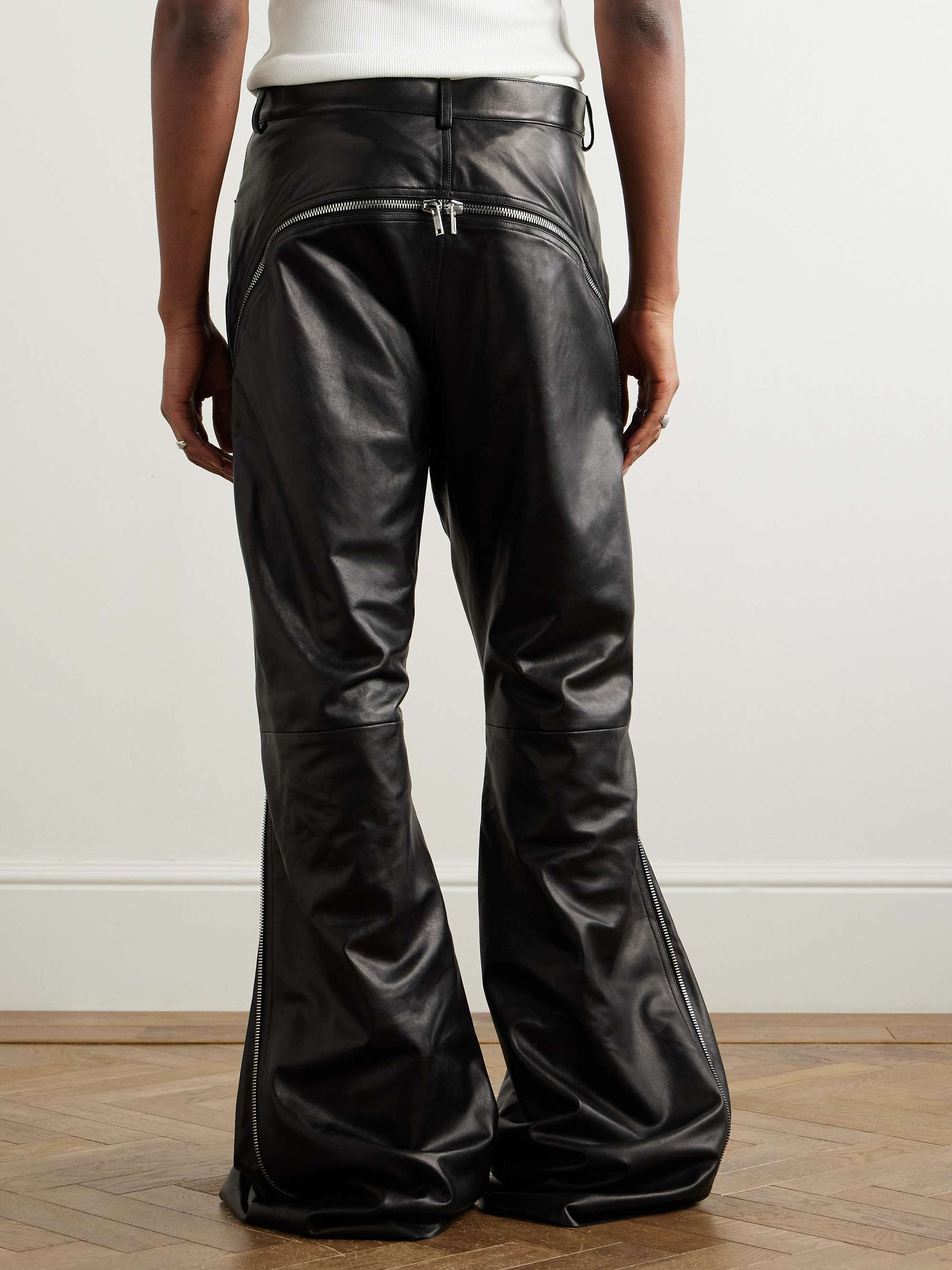 Bolan Banana Flared Zip-Detailed Waxed-Leather Trousers view