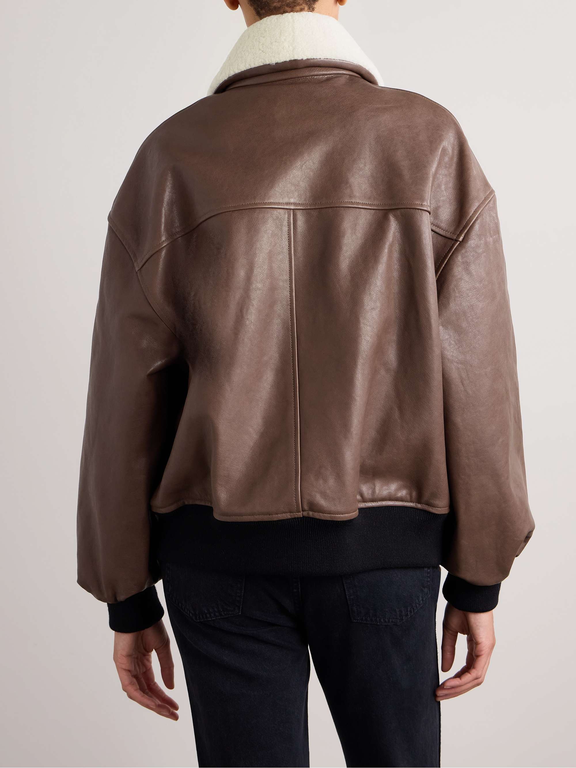 Shellar oversized shearling-trimmed leather jacket view