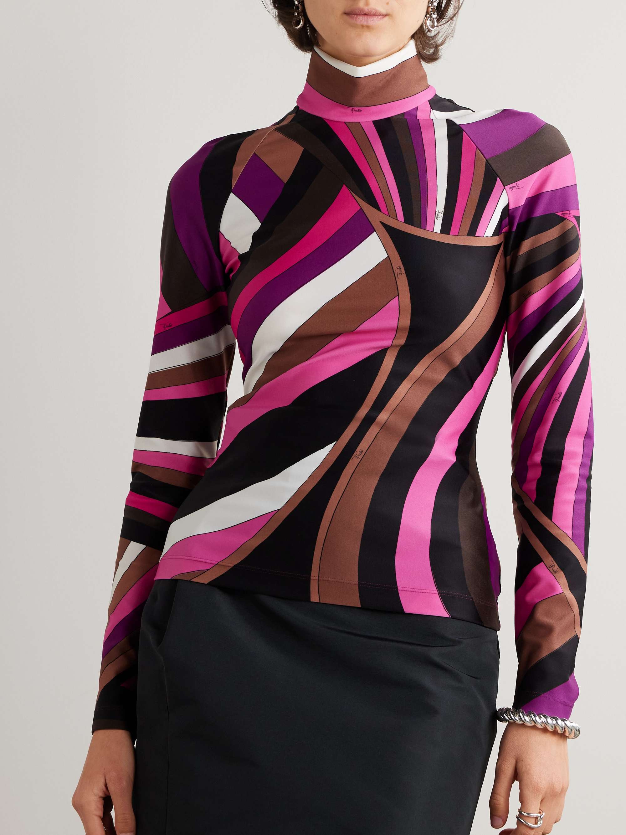 Printed stretch-jersey turtleneck top view