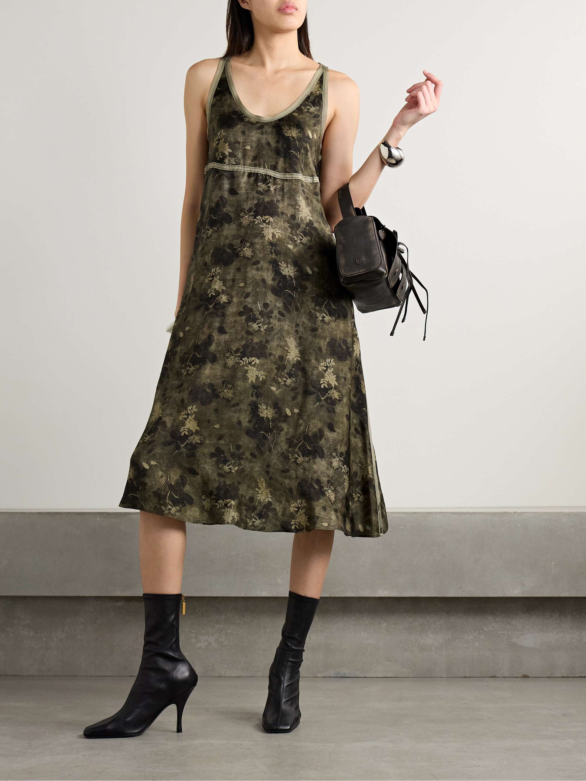 Grosgrain-trimmed printed silk midi dress view