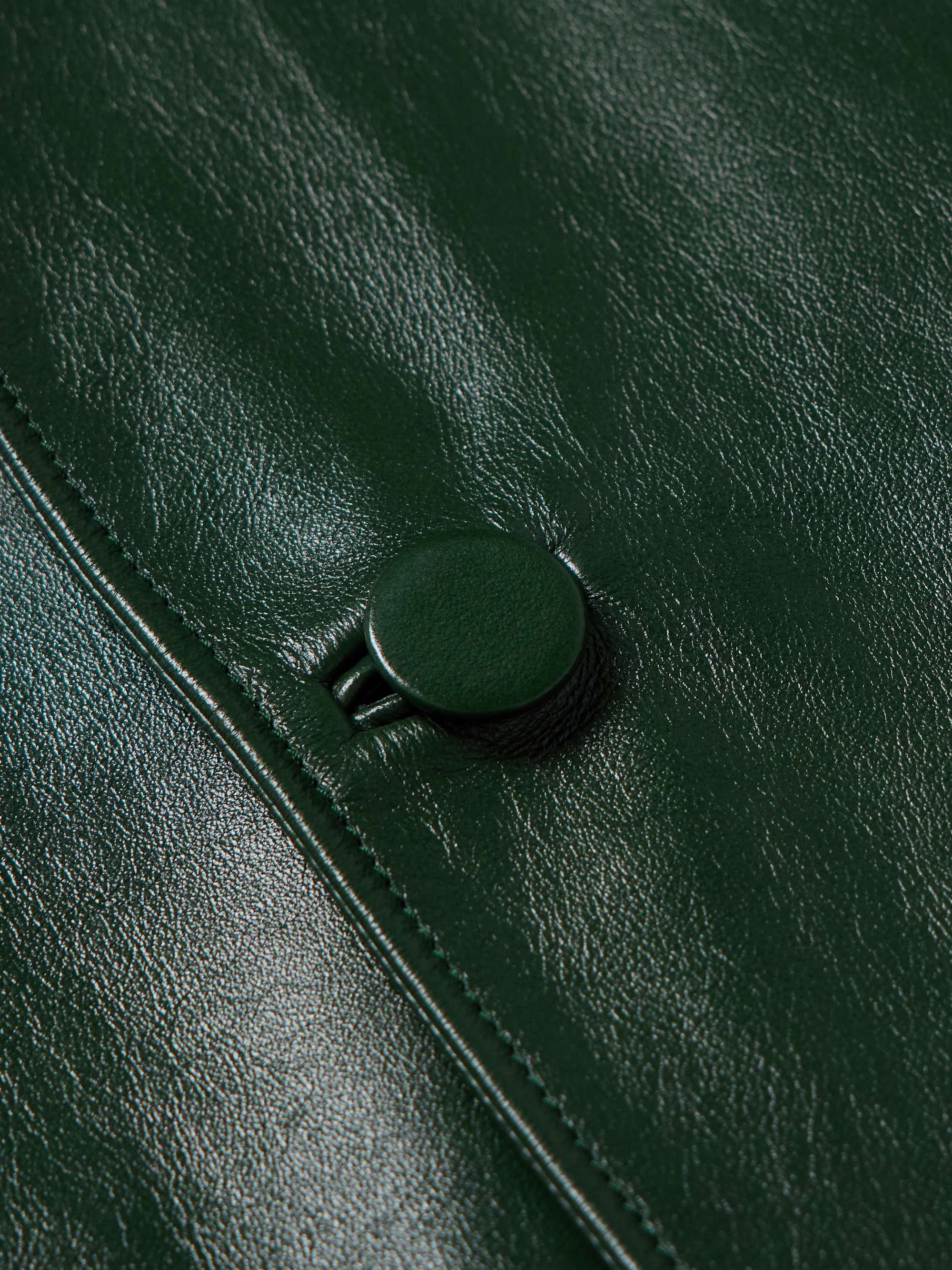 Logo-Embossed Belted Leather Jacket view