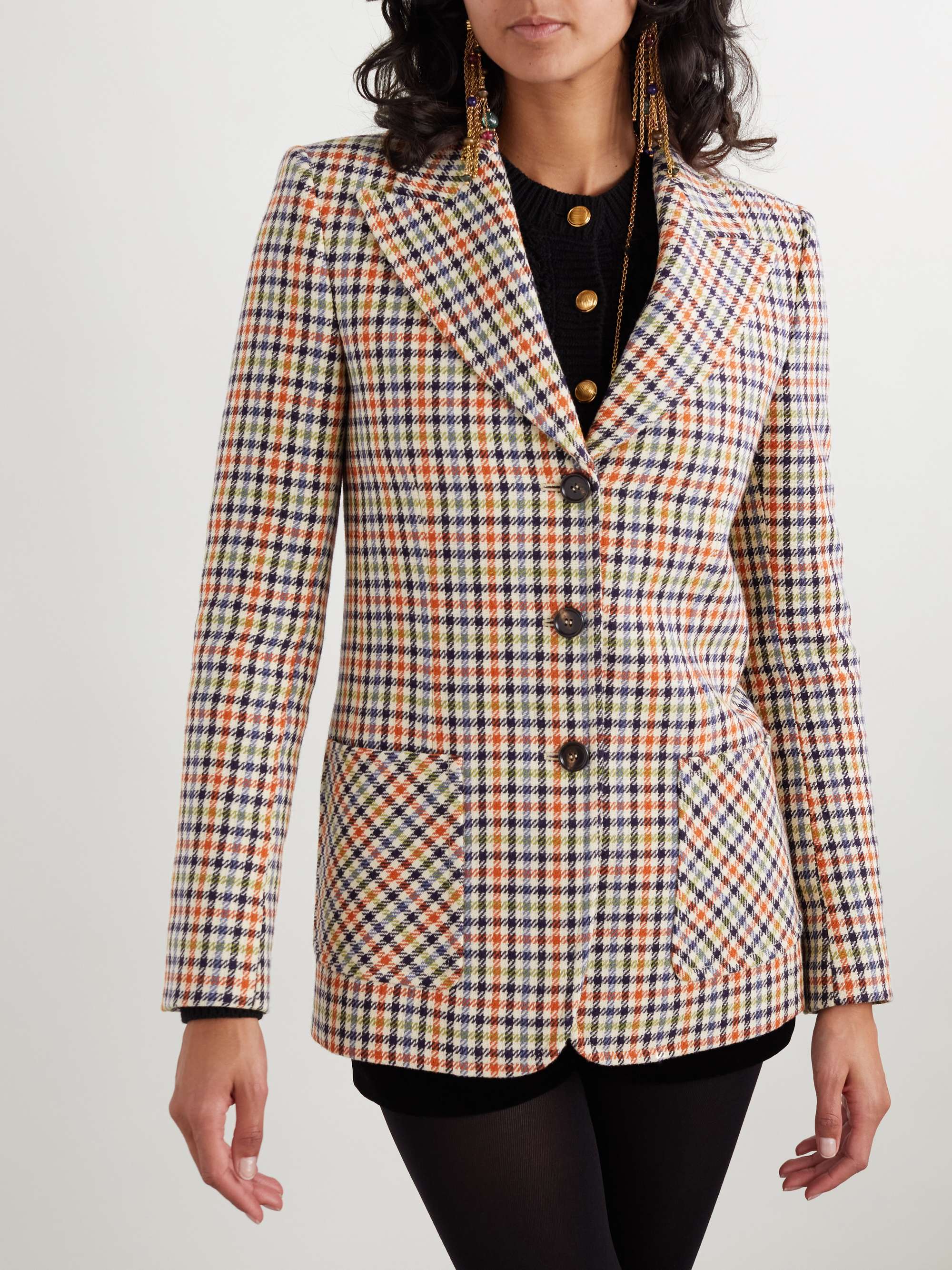 Checked wool-blend blazer view