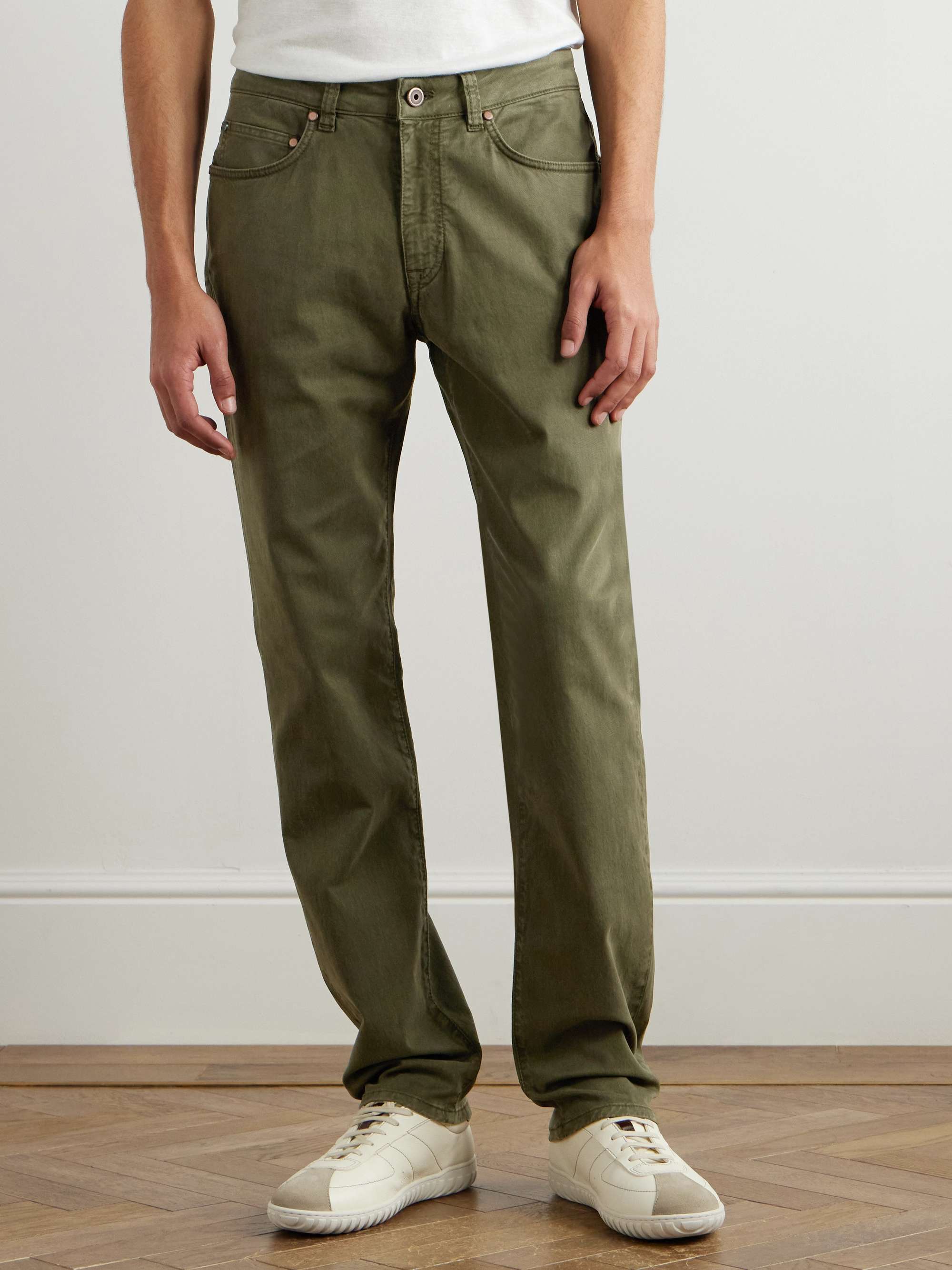 Straight-Leg Stretch Cotton, TENCEL™ and Silk-Blend Twill Trousers view