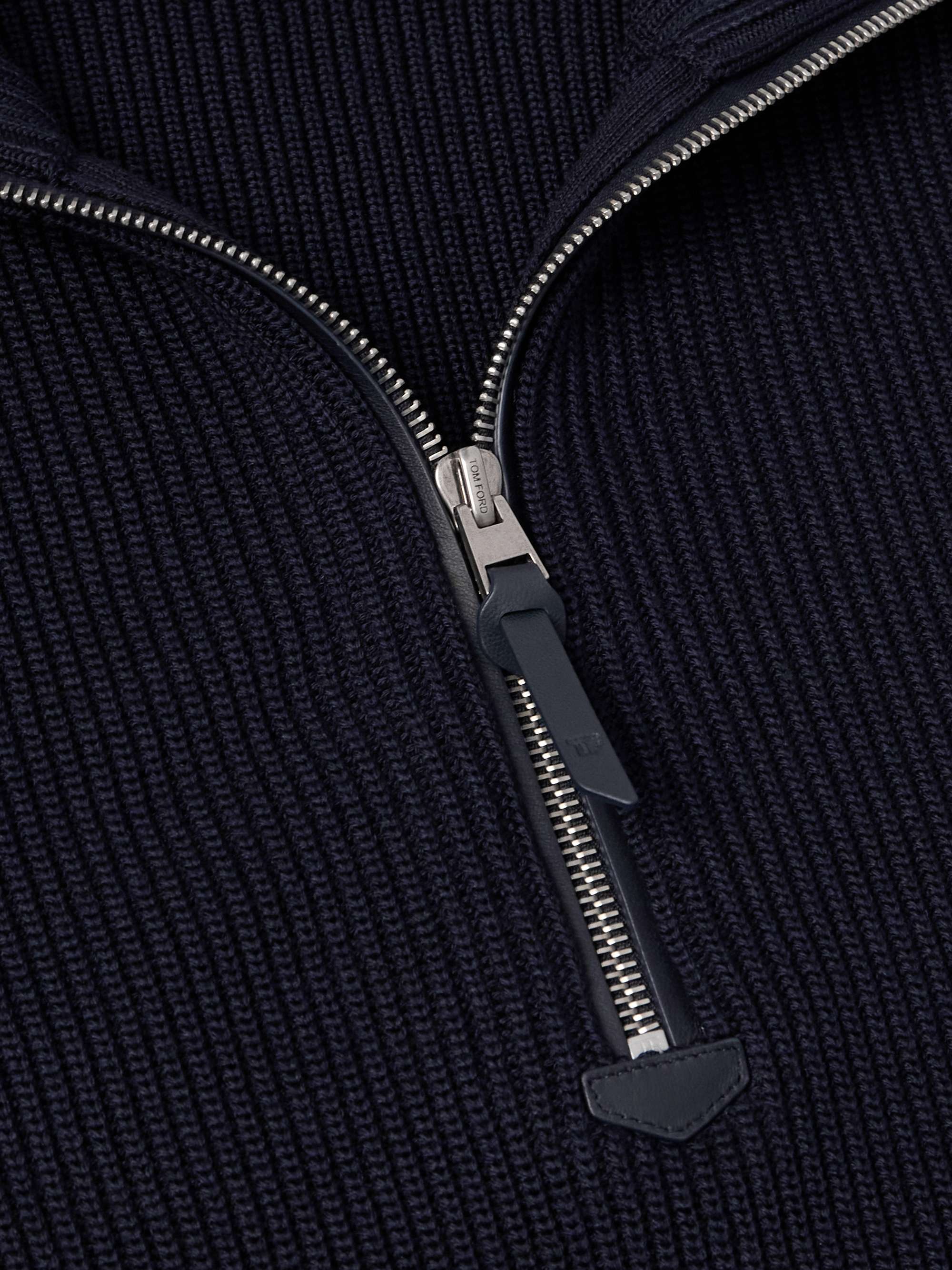 Slim-Fit Ribbed Silk and Merino Wool-Blend Half-Zip Sweater view