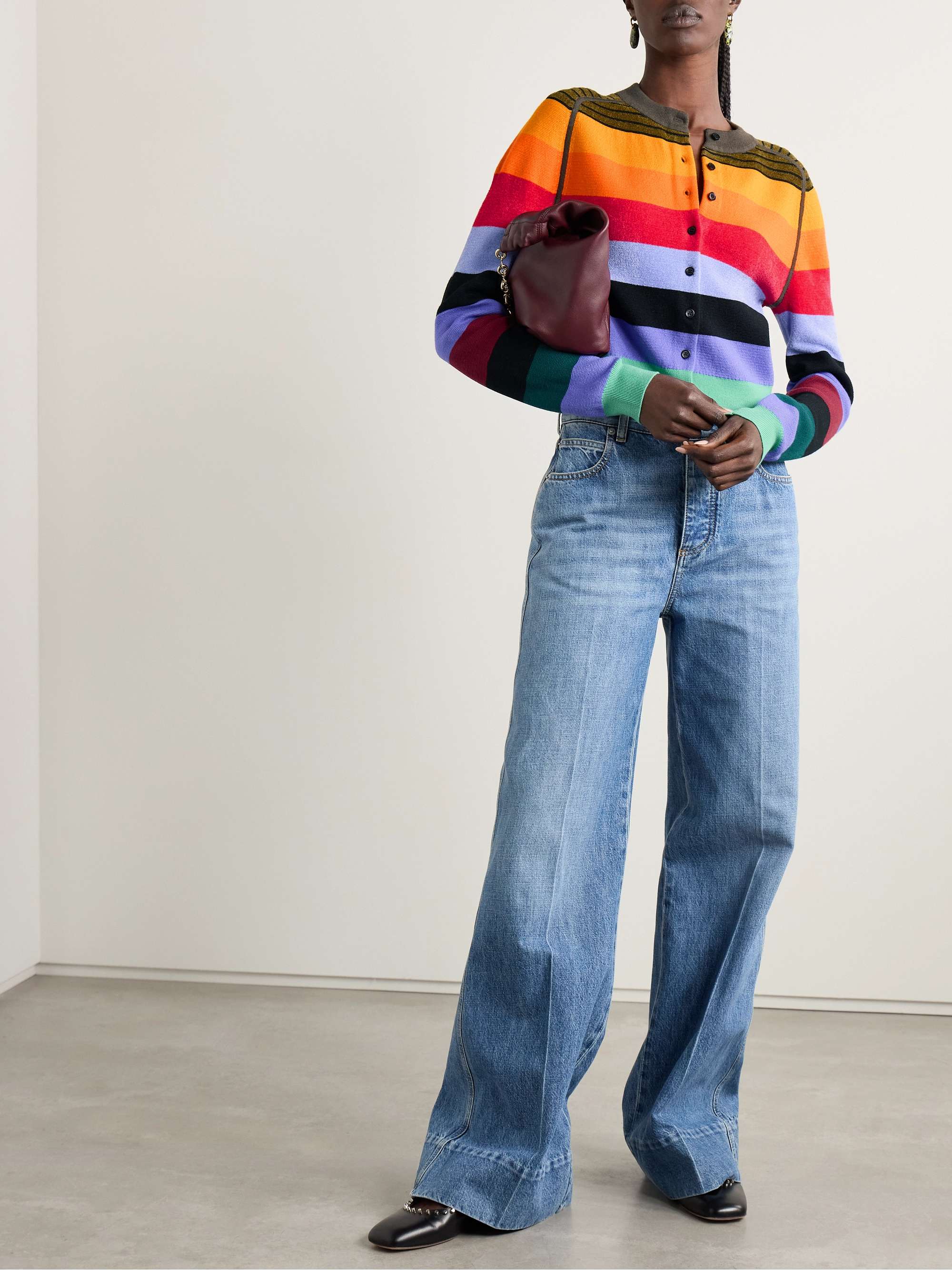 Striped wool-blend cardigan view
