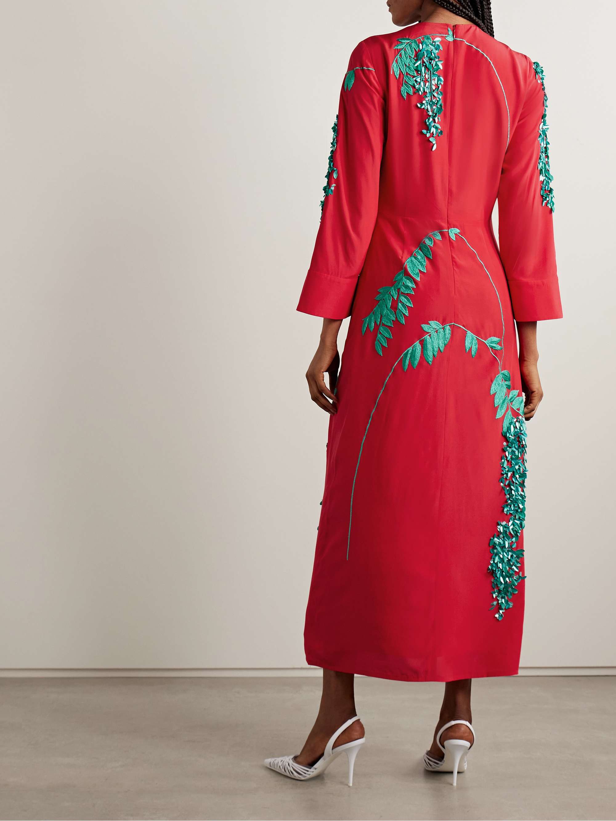 Harry embellished embroidered silk crepe de chine midi dress view