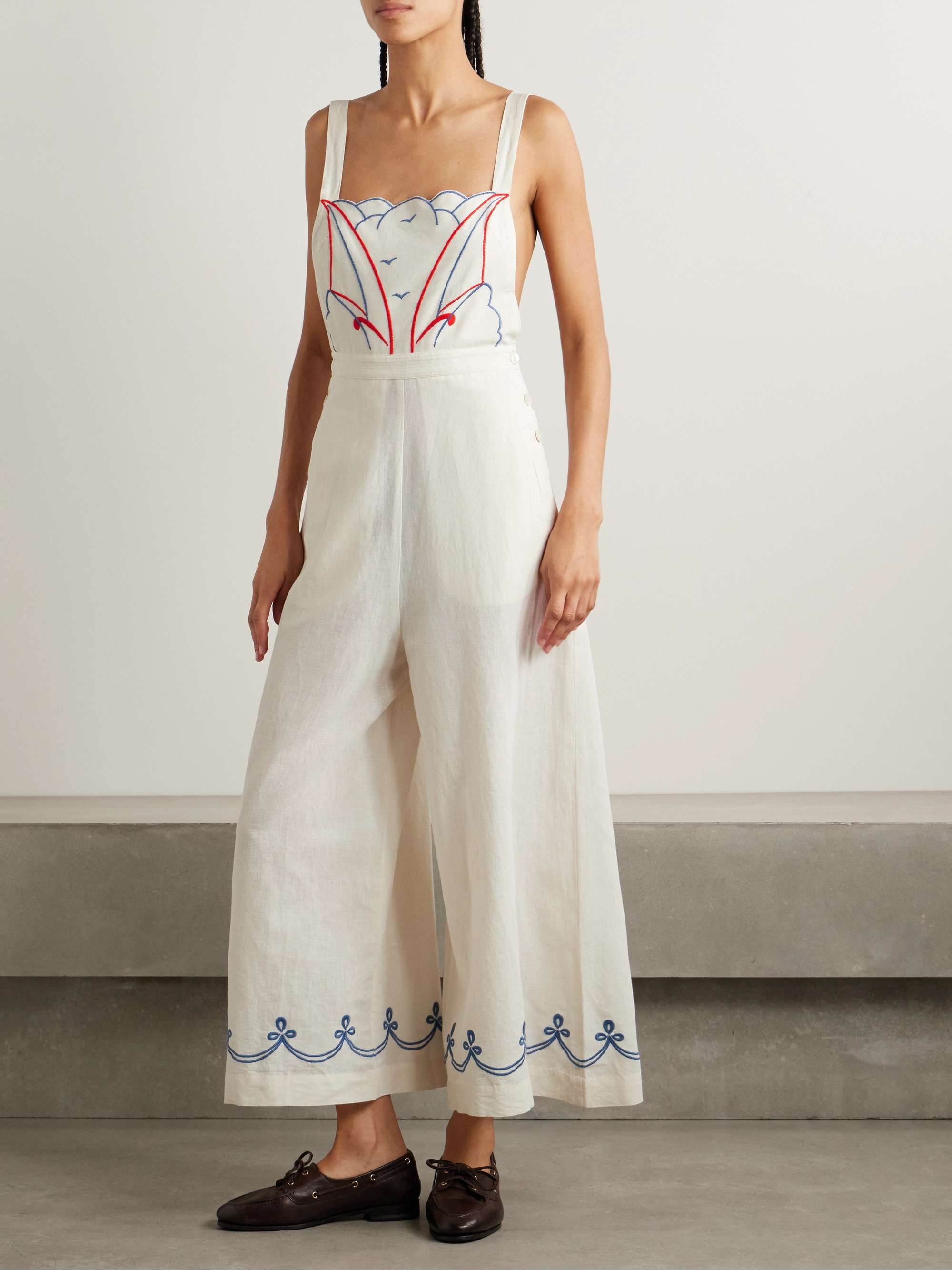 Embroidered cotton and linen-blend jumpsuit view