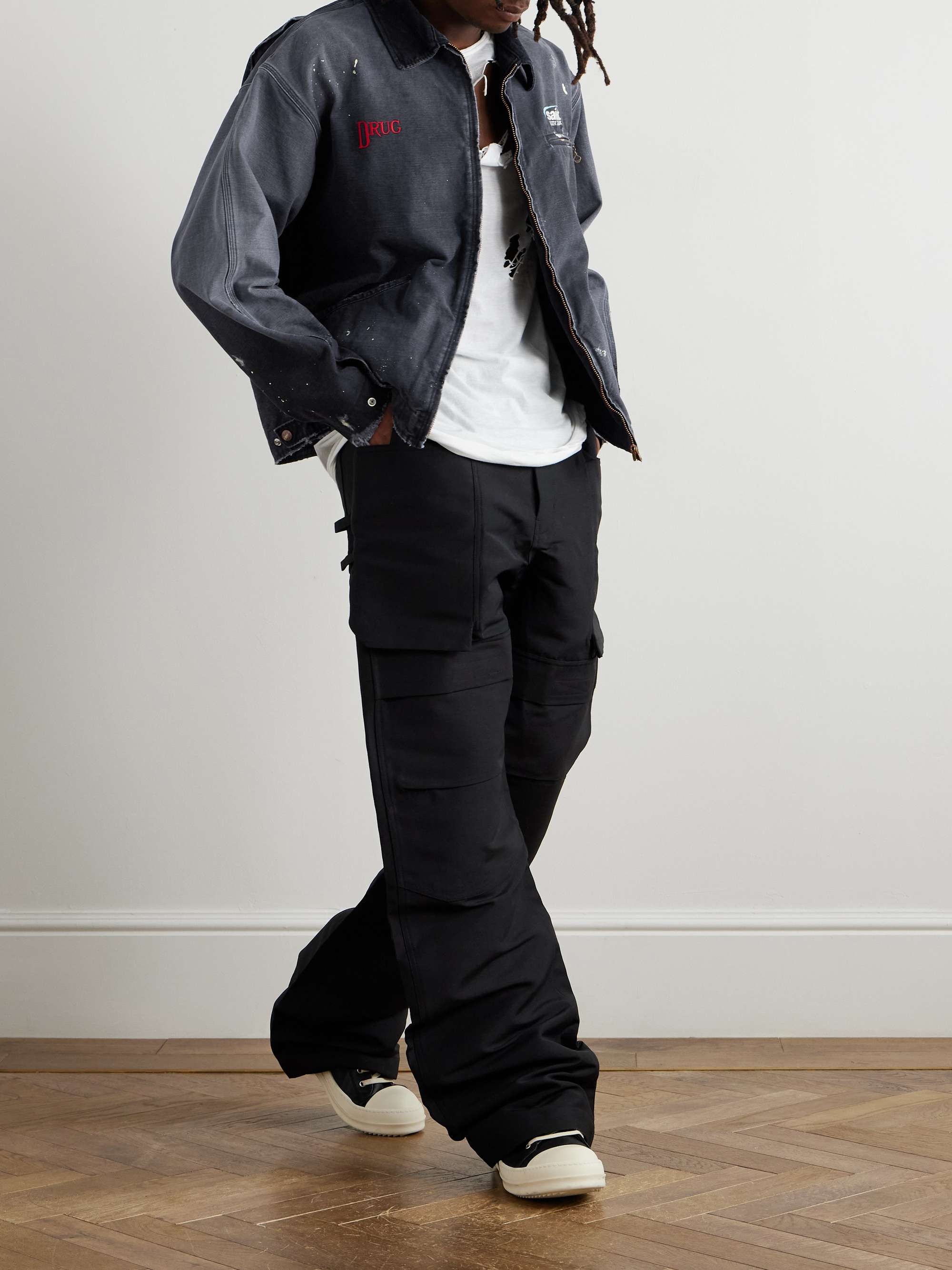 Corduroy-Trimmed Logo-Embroidered Distressed Cotton-Canvas Jacket view