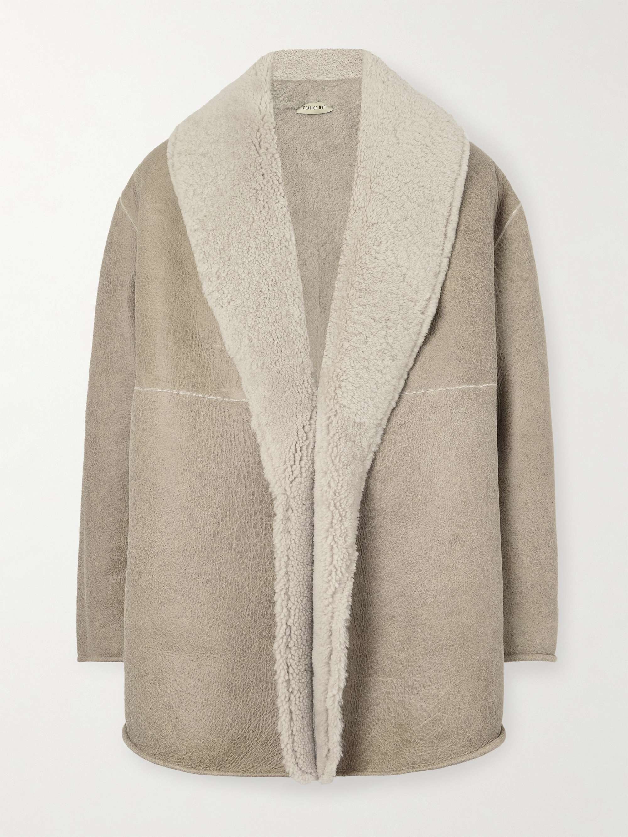 Logo-Appliquéd Shawl-Collar Shearling Jacket view