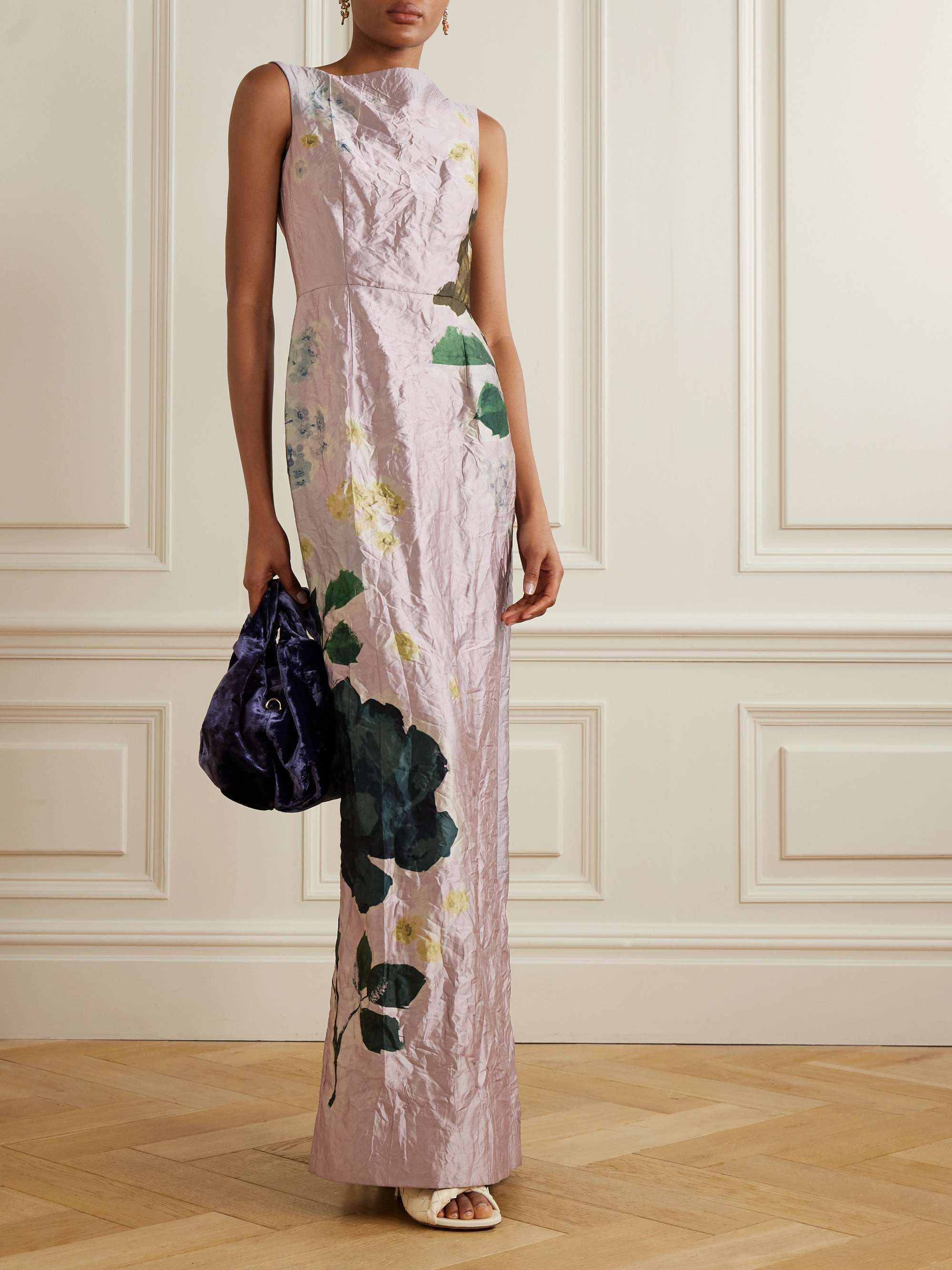 Margot floral-print crinkled-satin gown view