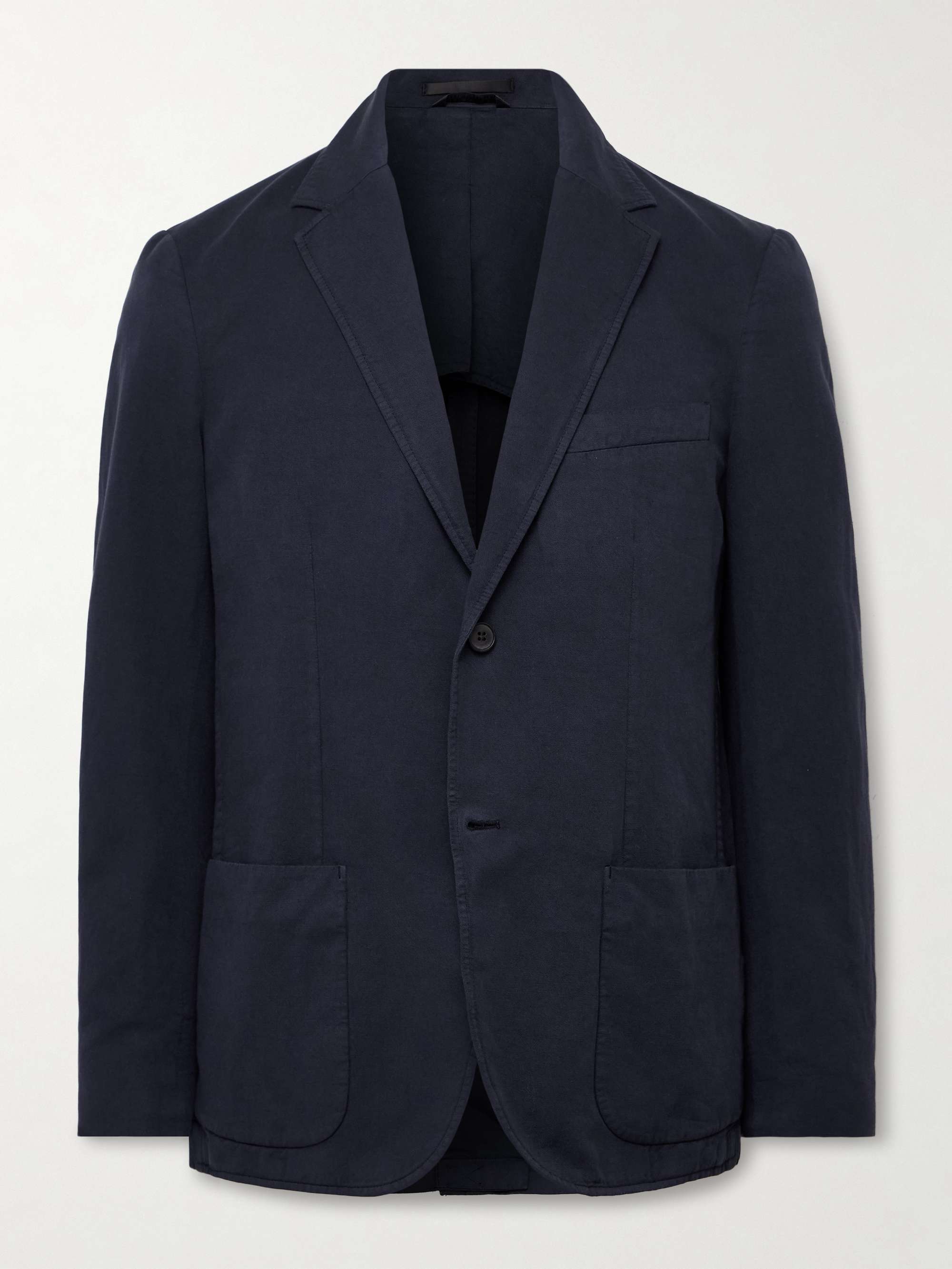 Unstructured Garment-Dyed Cotton and Linen-Blend Twill Blazer view