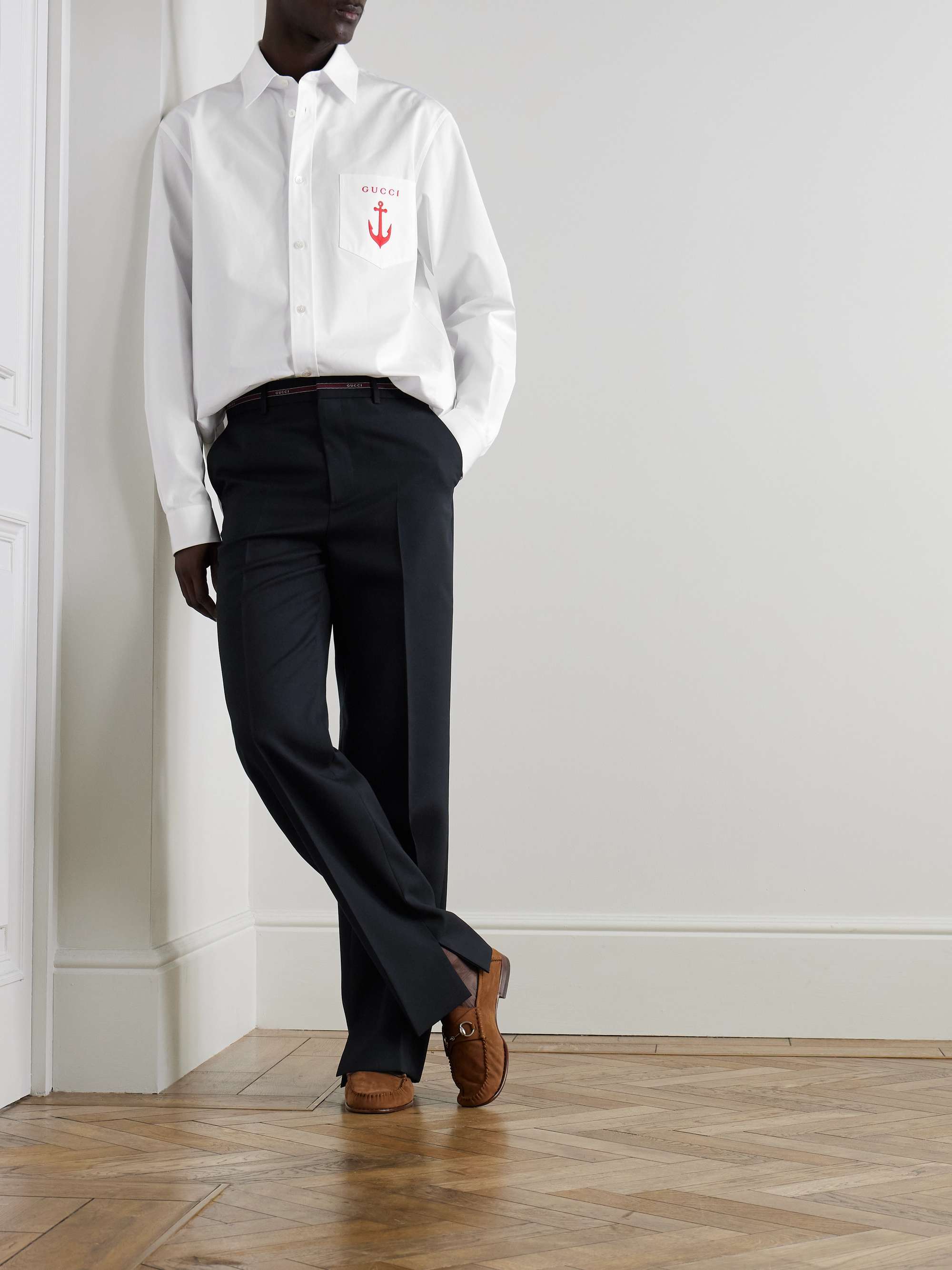Lido Straight-Leg Logo Jacquard-Trimmed Grain de Poudre Wool Trousers view