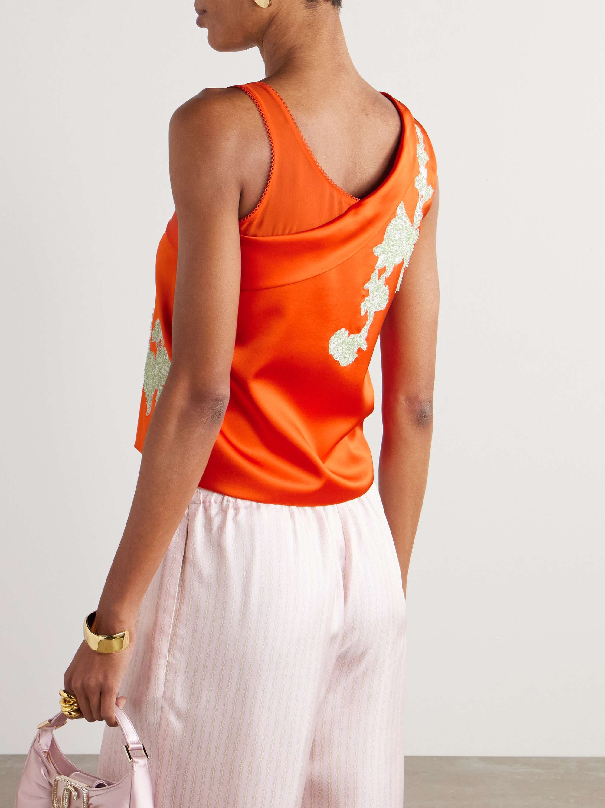 Appliquéd silk-satin top view