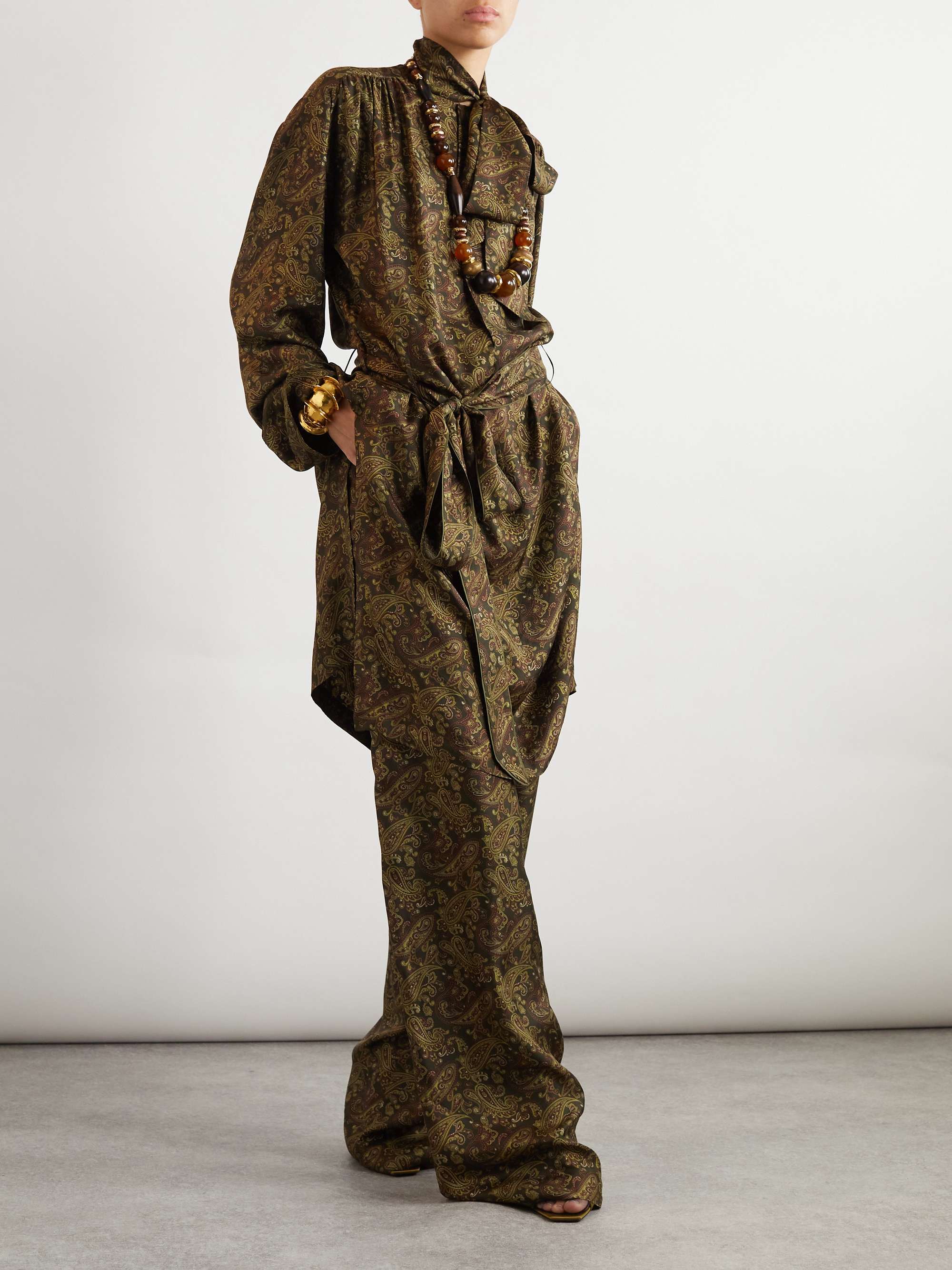 Paisley-print silk-twill wide-leg pants view