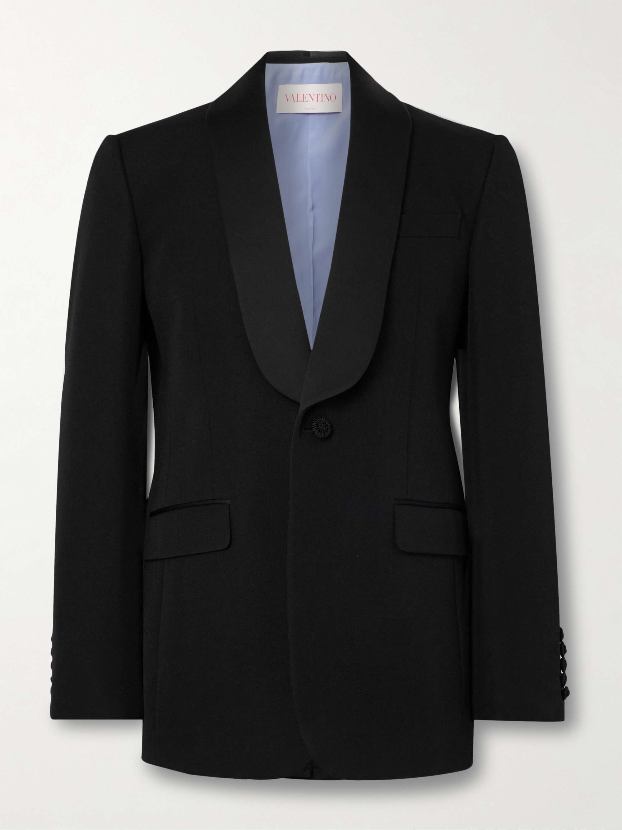 Shawl-Collar Satin-Trimmed Grain de Poudre Wool Tuxedo Jacket view